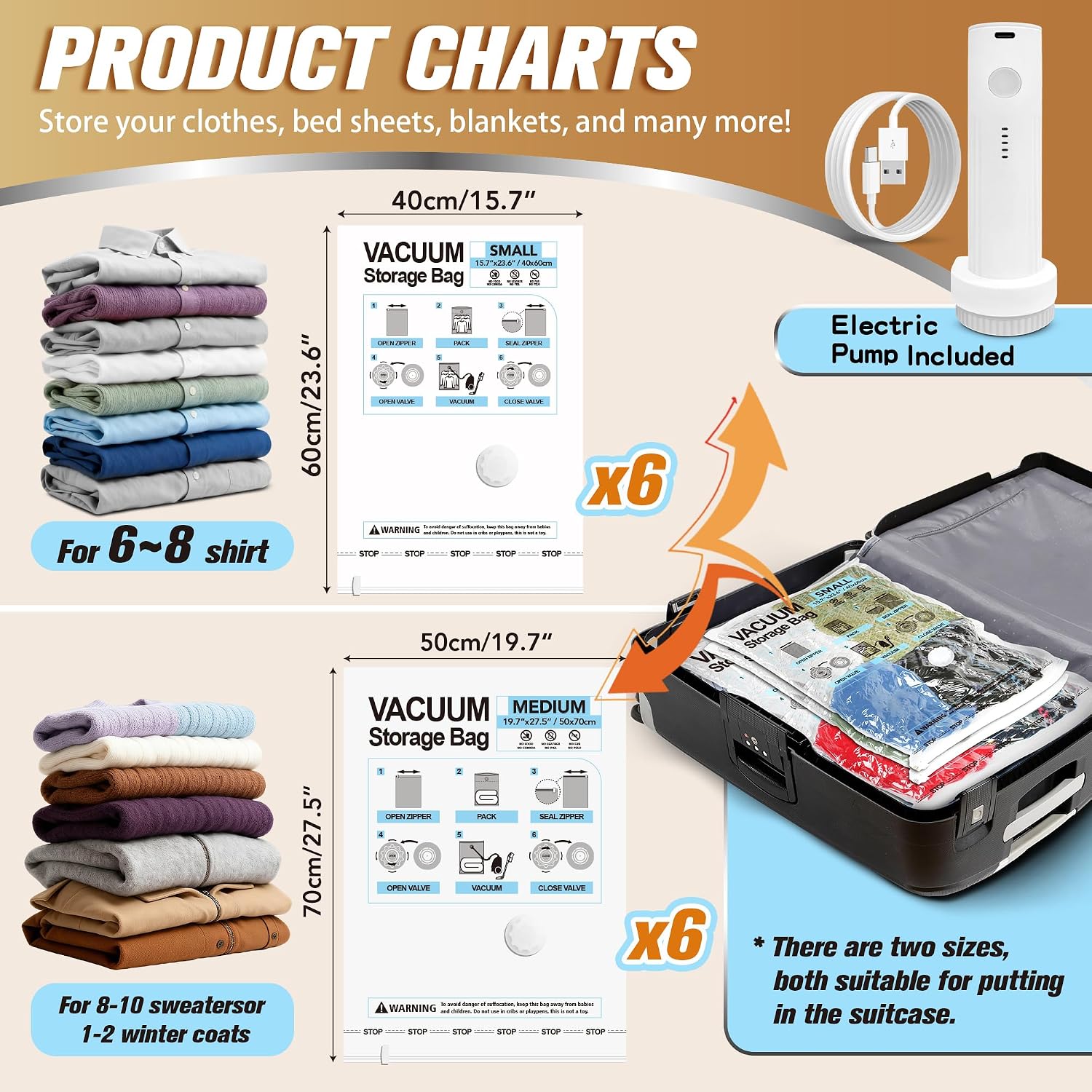 Detalle 2 de Storage Master Space Saver Bags 12-pack with Pump