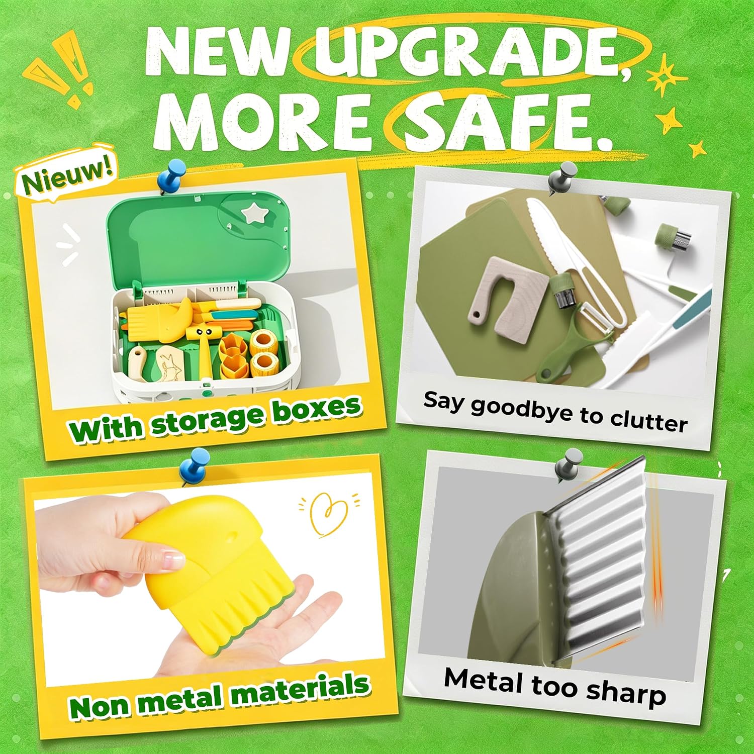 Detalle de Yasterd KC001 Montessori Kitchen Tool Set for Toddlers, Green, with Safety Knives