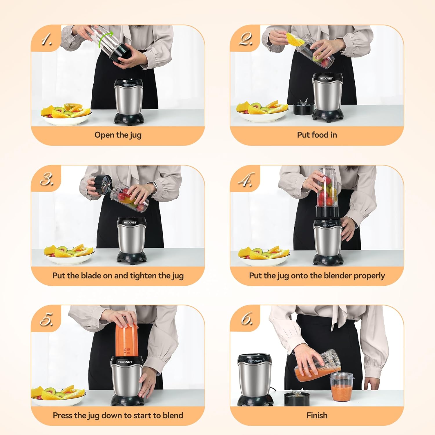Detalle de TECKNET 600W Powerful Personal Blender Smoothie Maker with 500ml portable cups and 150ml grinding cup