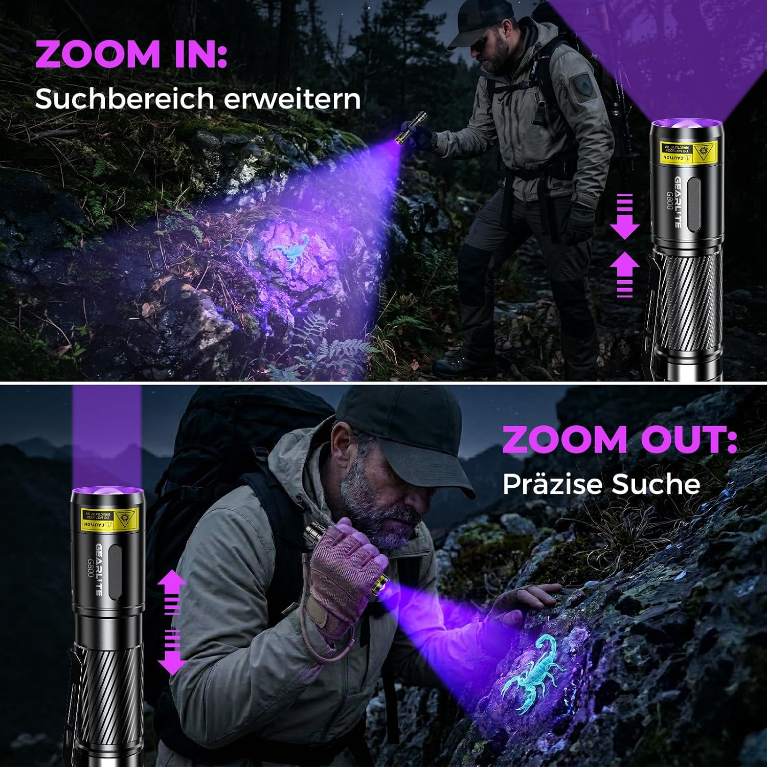 Detalle 2 de GEARLITE Wiederaufladbar LED UV 395nm Taschenlampe