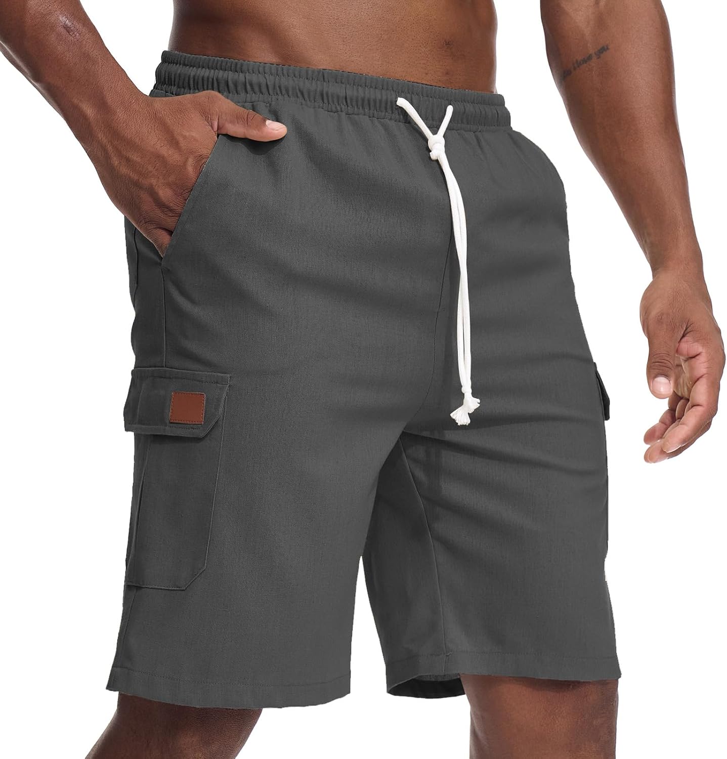 Detalle de Zetieny Herren Leinen-Shorts Casual für Sommer & Alltag mit elastischem Bund und mehreren Taschen
