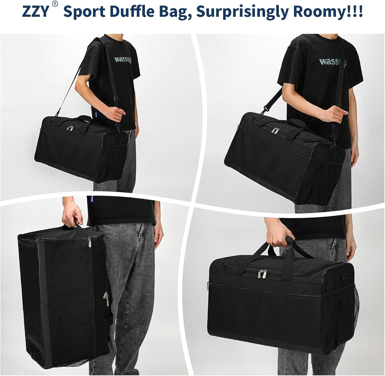 Thumbnail 6 de ZZY Gym Duffle Bag 40L Sports Holdall (Water Resistant) with Shoulder Strap – Black