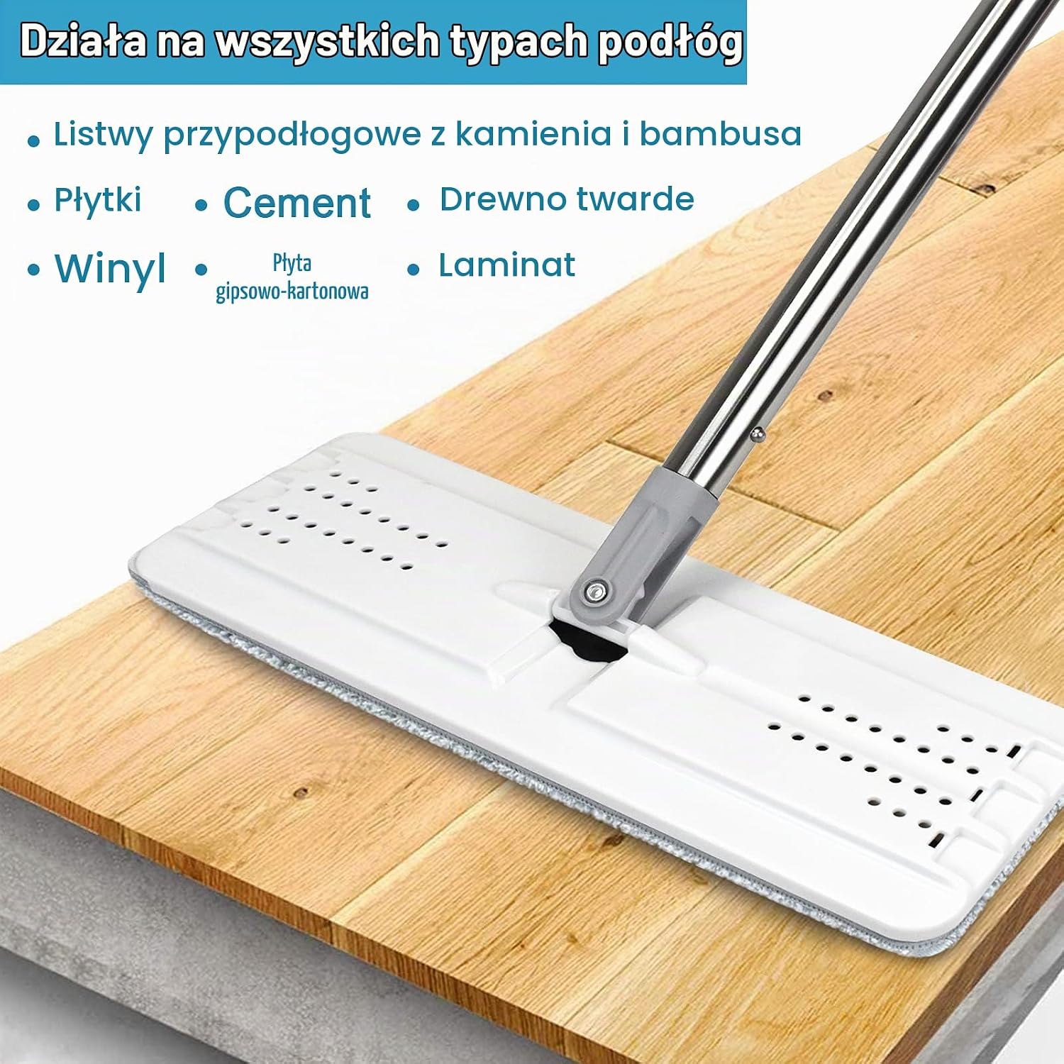 Thumbnail 6 de BOSHENG płaski mop z wiadrem, obrotową głowicą 360° i 8 nakładkami