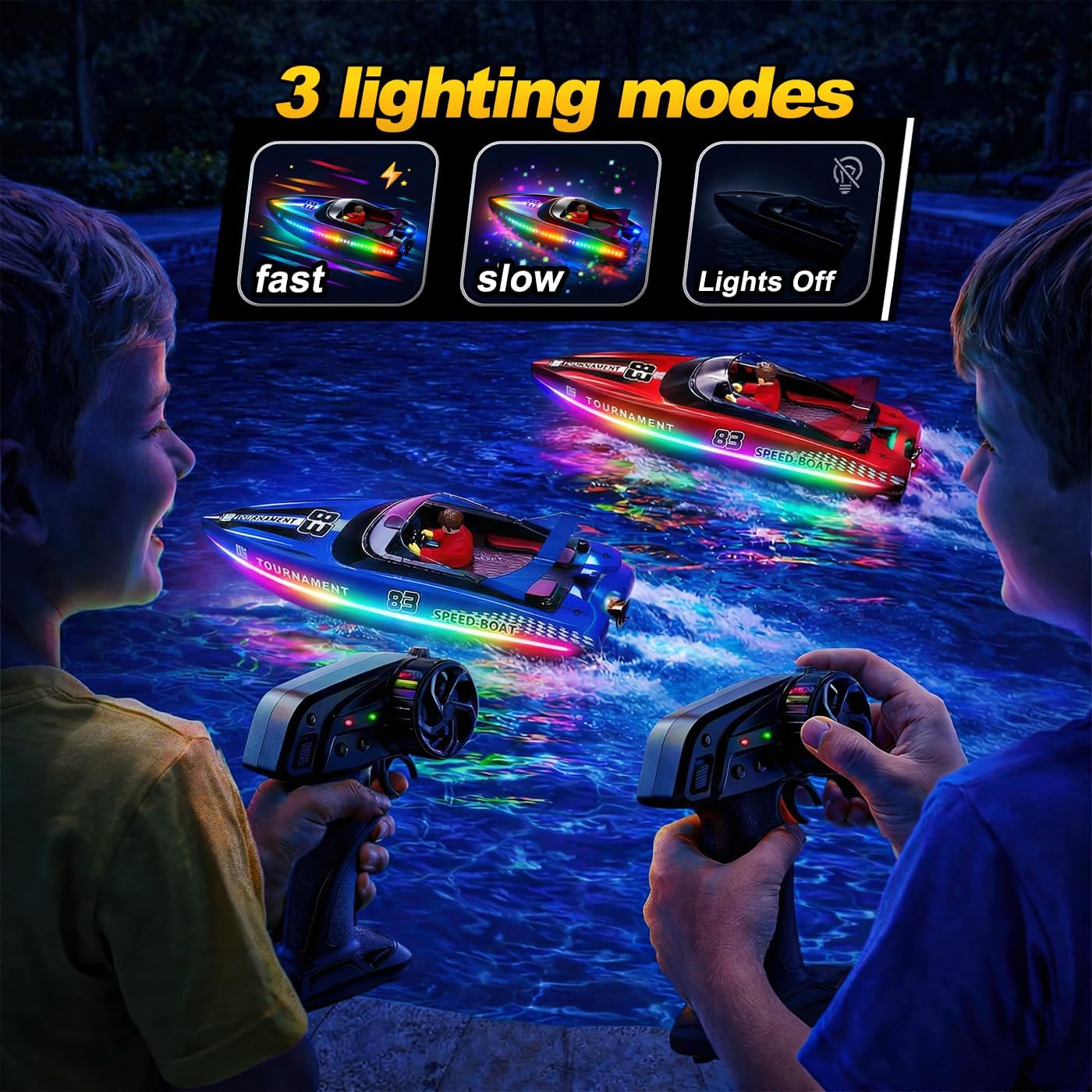 Thumbnail 3 de YESHIN Ferngesteuertes Boot 2er Pack – 15 km/h, LED-Licht, Wasserdicht, 2,4 GHz Fernsteuerung