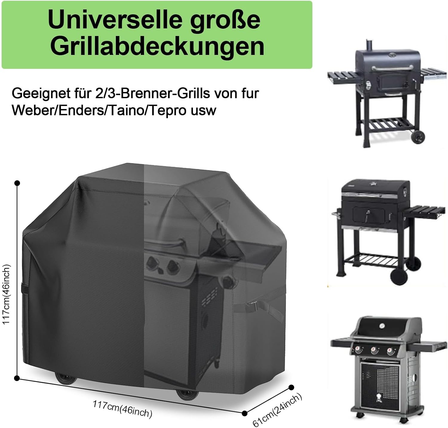 Thumbnail 1 de Newbob Große Grillabdeckung wetterfest (420D Oxford, wasserdicht) für Außenbereich – 117x61x117 cm