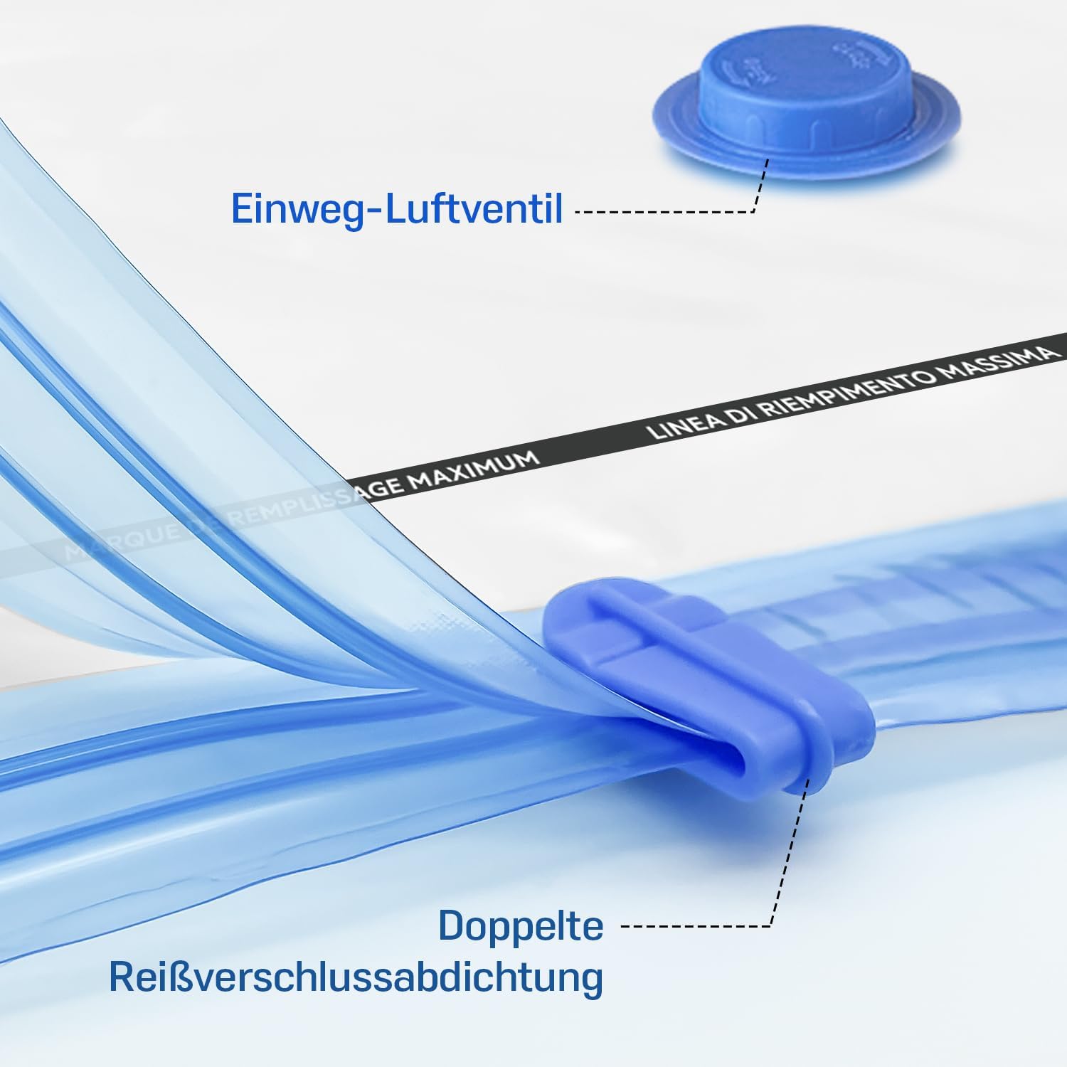 Detalle de Captainfive Vakuumbeutel für Kleidung und Bettdecken – 12 Stück in 3 Größen (4×100×80 cm, 4×80×61 cm, 4×60×41 cm) mit Pumpe
