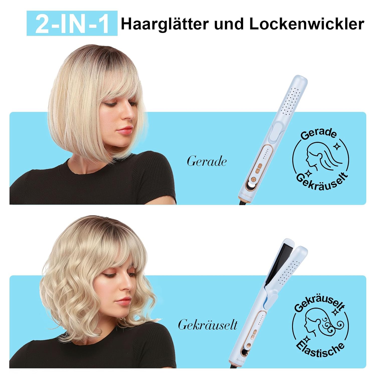 Detalle 2 de AraSyleon 2-in-1 Haarglätter und Lockenstab 140–220°C