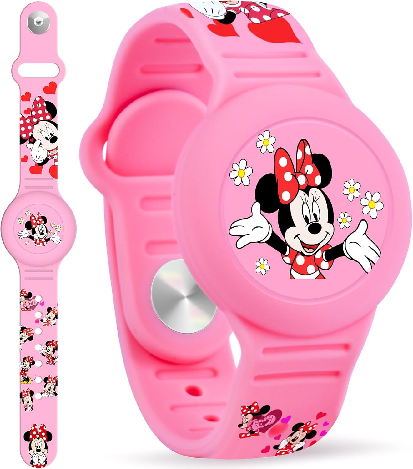 Detalle de Waterproof Airtag Bracelet for Kids – Cute Cartoon Silicone Wristband for Apple AirTag (Pink)