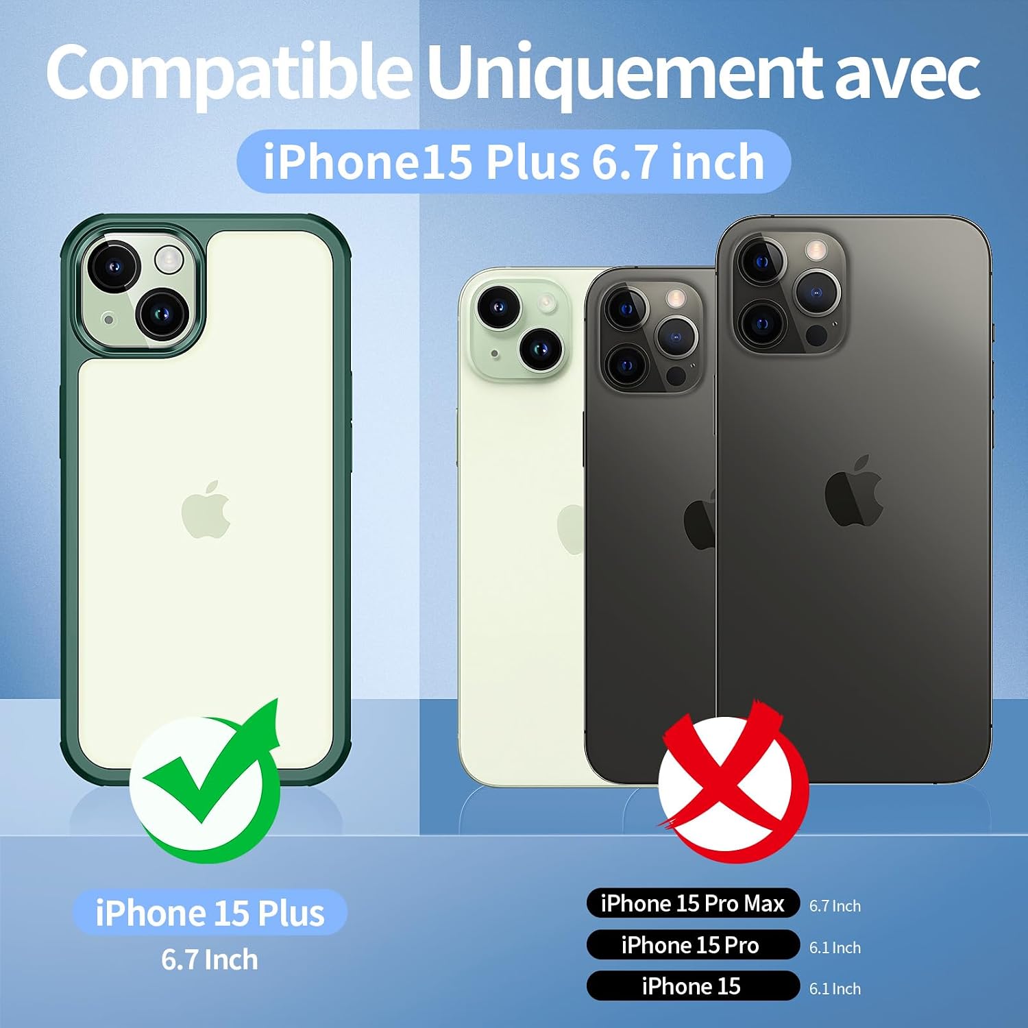 Detalle 2 de seacosmo Coque pour iPhone 15 Plus 6,7 Pouces – Protection intégrale verte avec verre trempé et bumper robuste