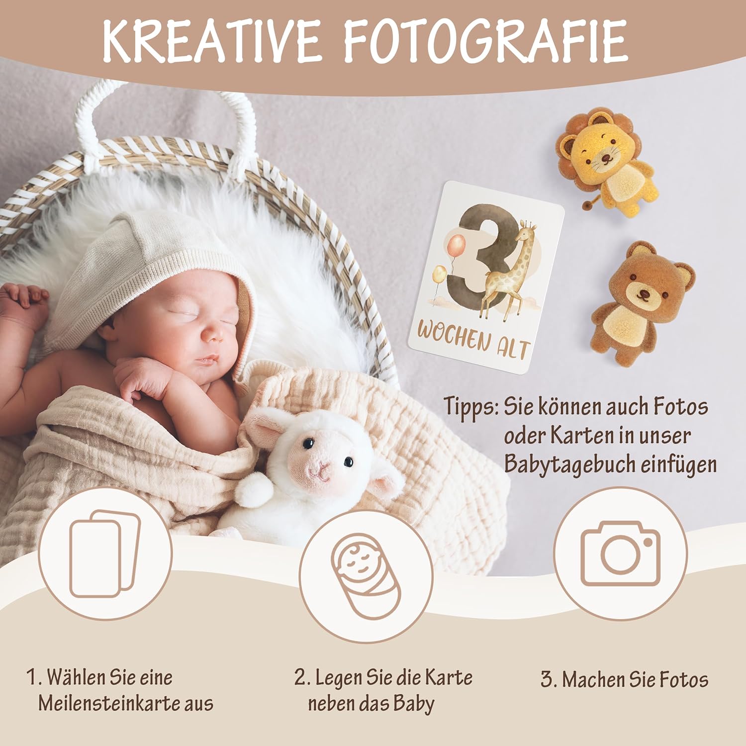 Thumbnail 6 de 50 Meilensteinkarten Baby – Boho Stil mit Geschenkbox
