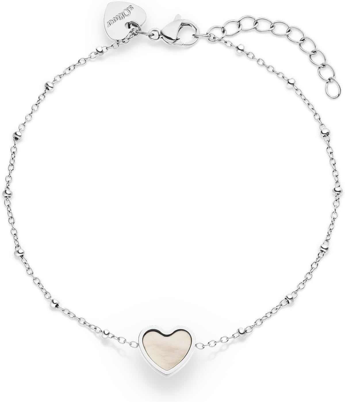 Detalle 2 de s.Oliver Damen Schmuck – Halskette mit Perlmutt-Herz Anhänger aus Edelstahl, 450 mm, ideal als Geschenk