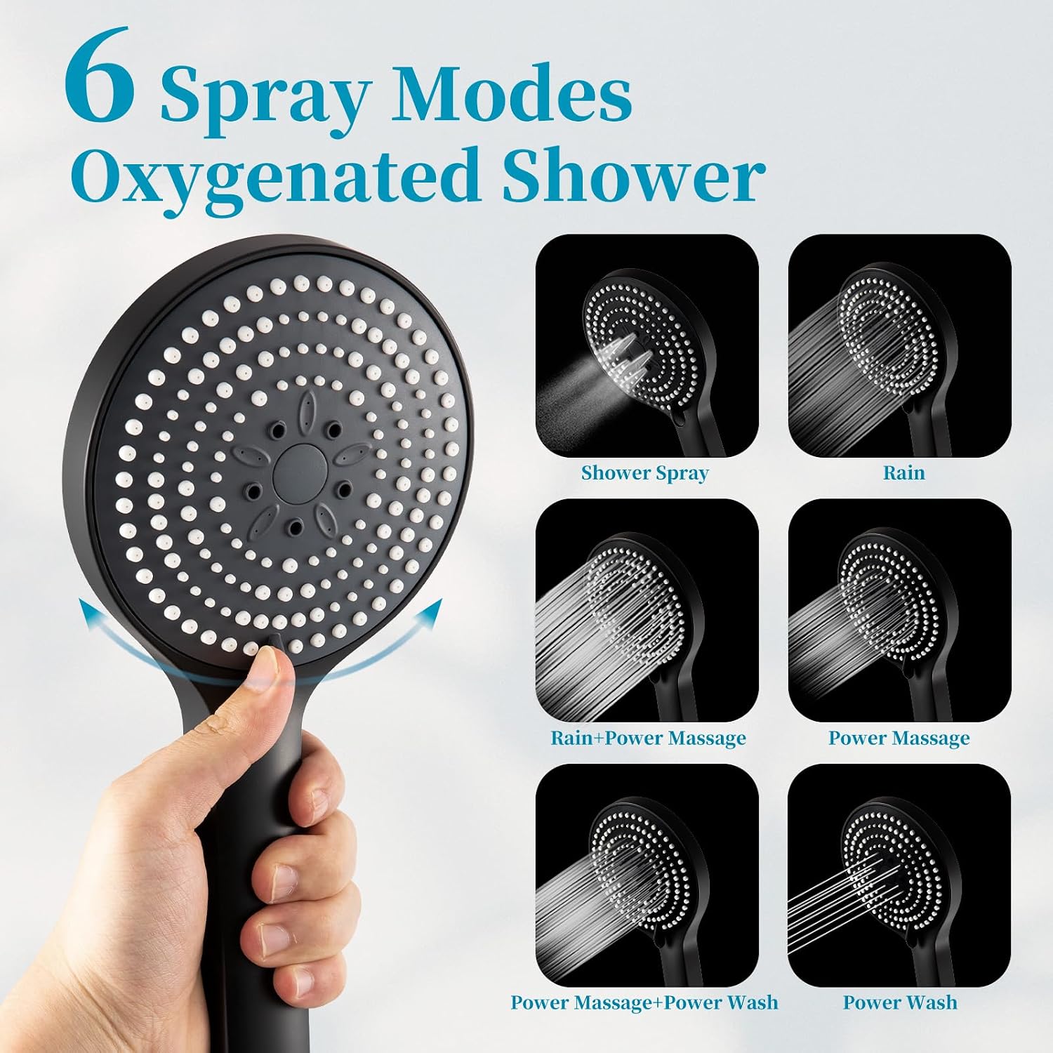 Thumbnail 3 de OFFO W00409 Shower Slide Bar with 6 Spray Modes, 100cm Rail, Matte Black