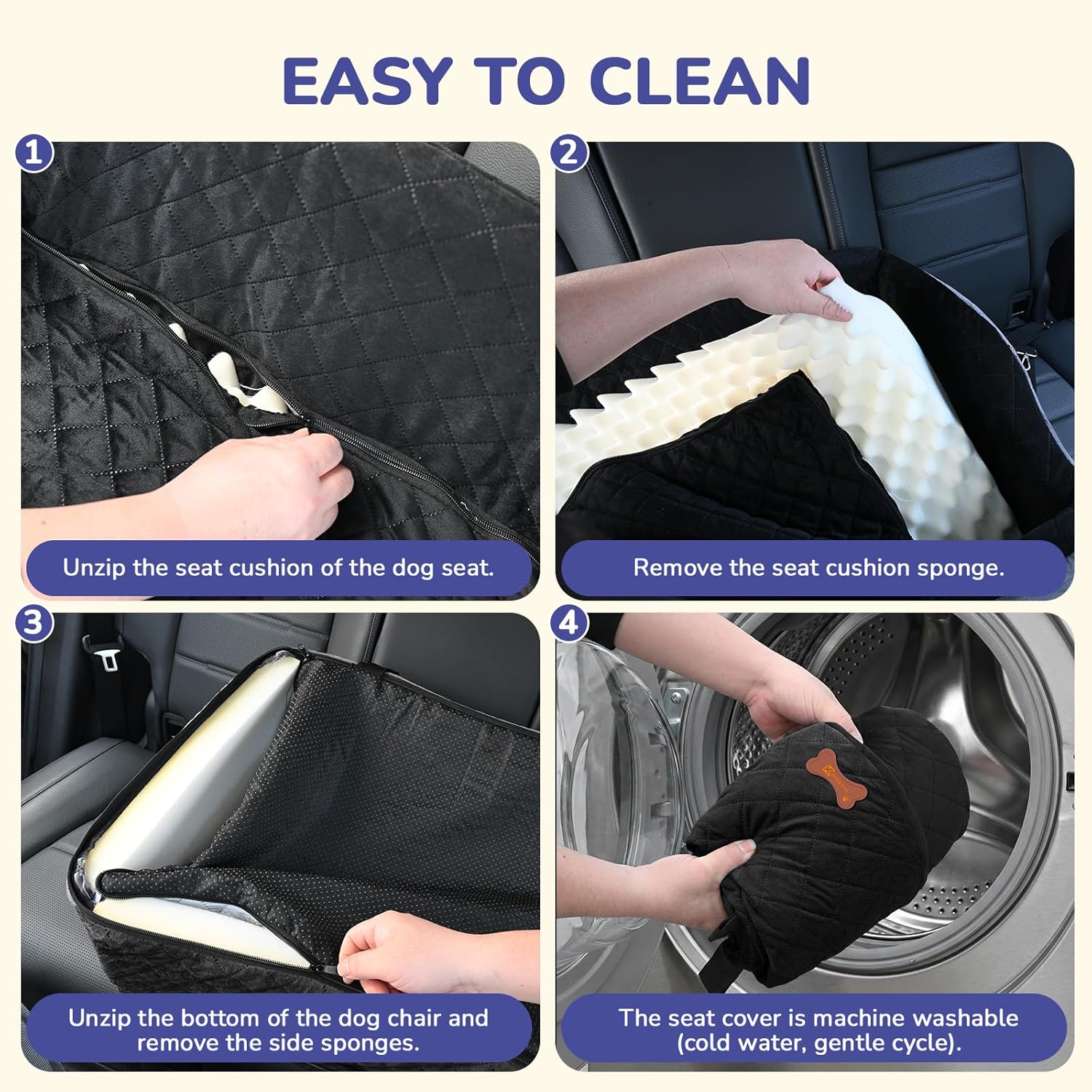 Detalle de Dog Car Seat for Medium to Large Dogs: 4" Elevated Booster Seat with ISOFIX – Jet Black
