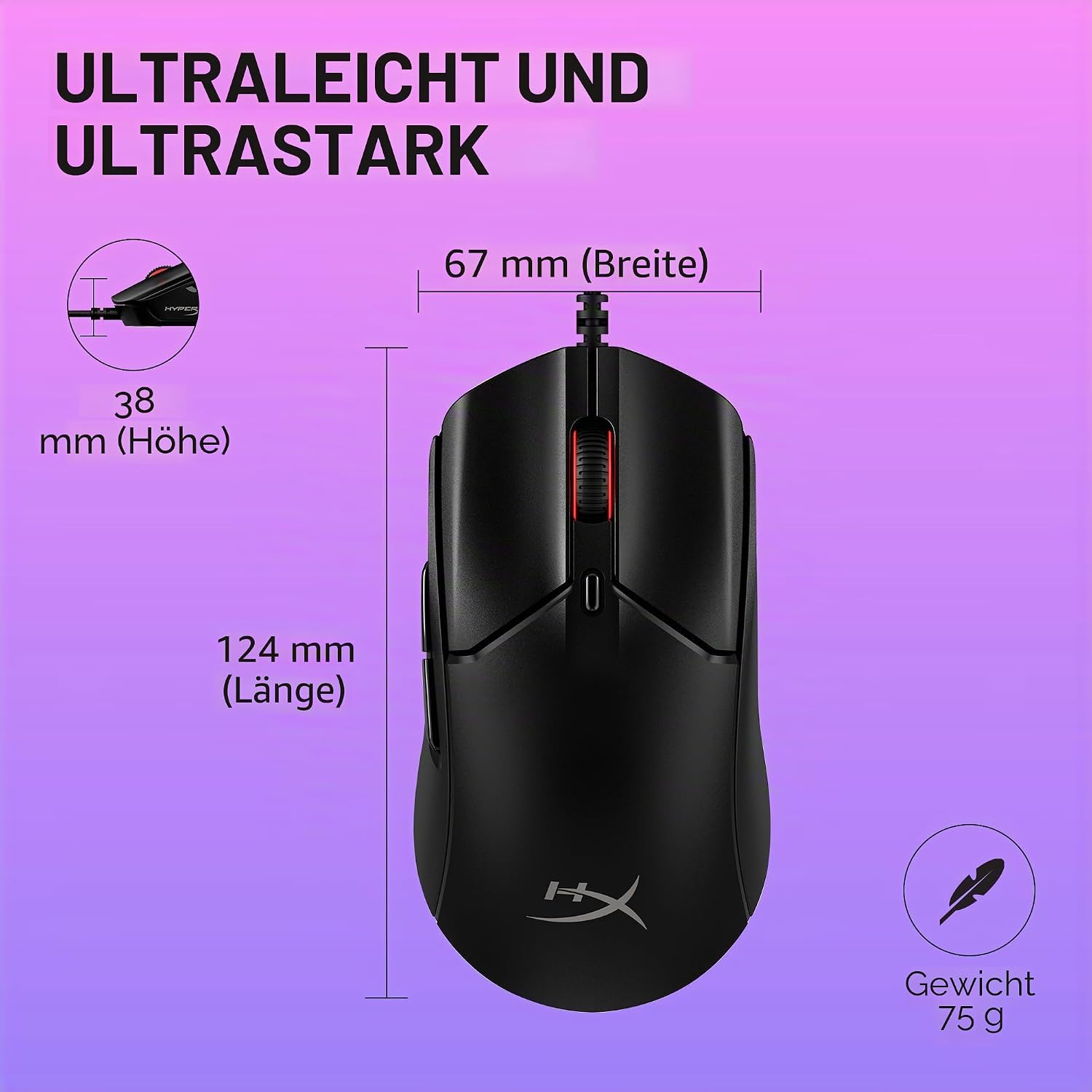 Detalle 2 de HyperX Pulsefire Haste 2 – ultraleichte kabelgebundene Gaming-Maus mit 26K Sensor