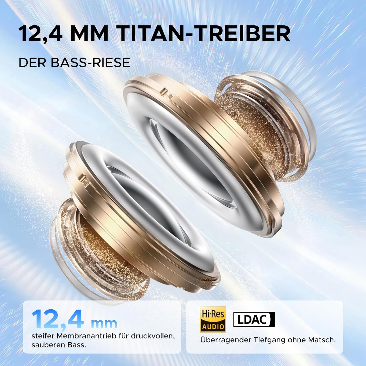 Detalle 2 de UGREEN EchoBuds Plus Adaptive ANC Bluetooth Kopfhörer – Hi-Res Sound, LDAC, 50 h Akku, 6-Mikrofon ENC