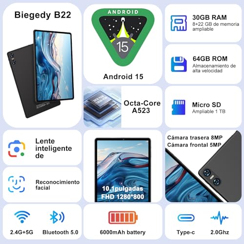 Thumbnail 1 de BIEGEDY 2026 Tablet 10'' con Gemini AI y Android 15: potencia, conectividad 5G y 30 GB de RAM en un diseño 2 en 1