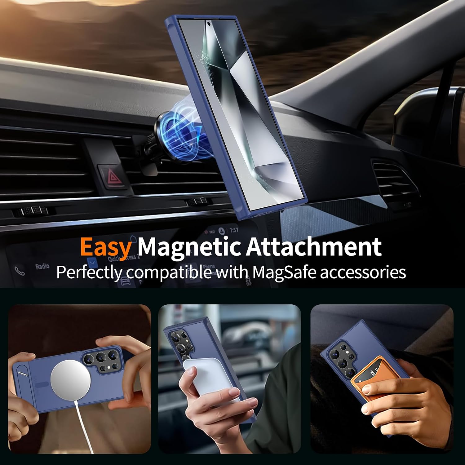Detalle de H HUALELE Magnetic Case for Galaxy S24 Ultra with Metal Kickstand, Blue