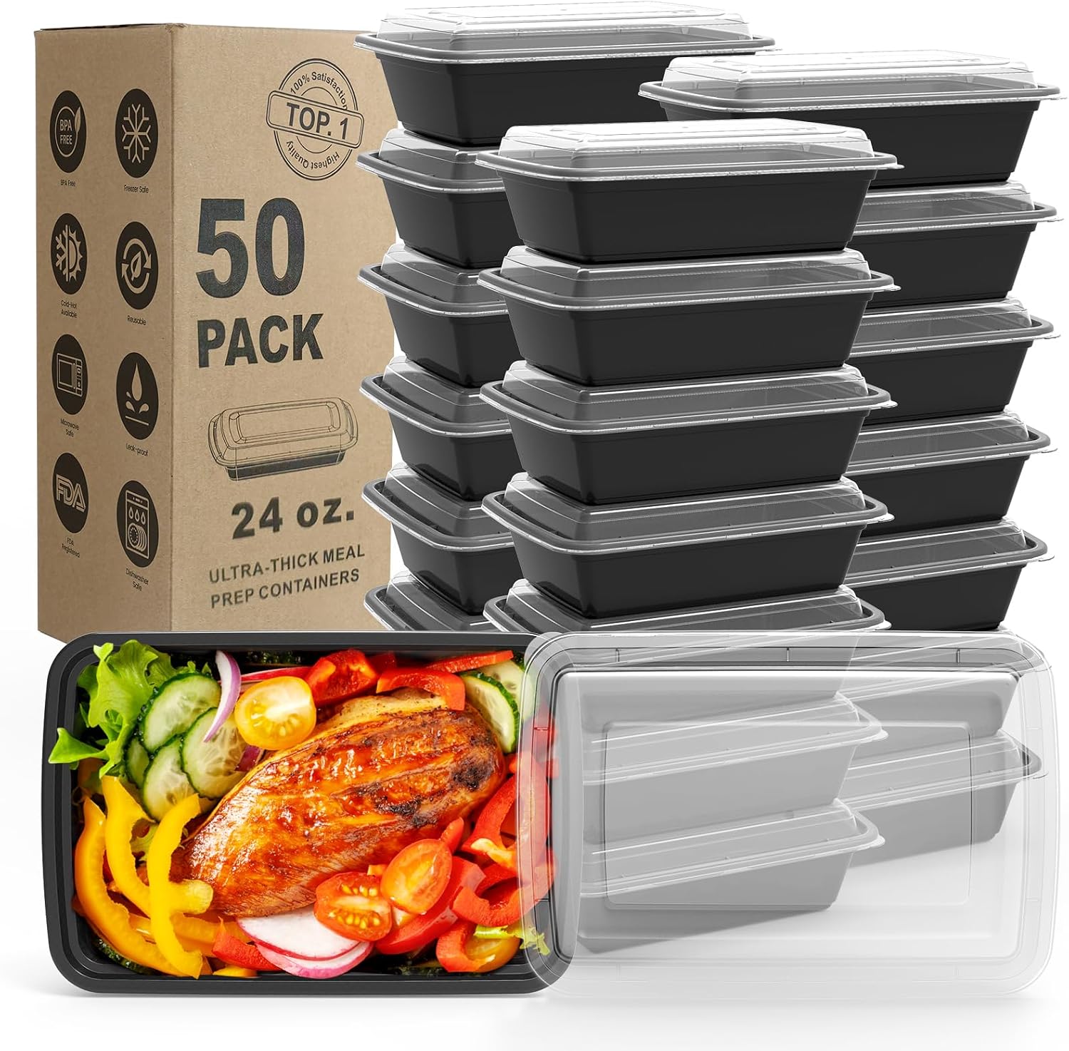 WGCC Meal Prep Containers 24 oz, 50 Pack 🍱