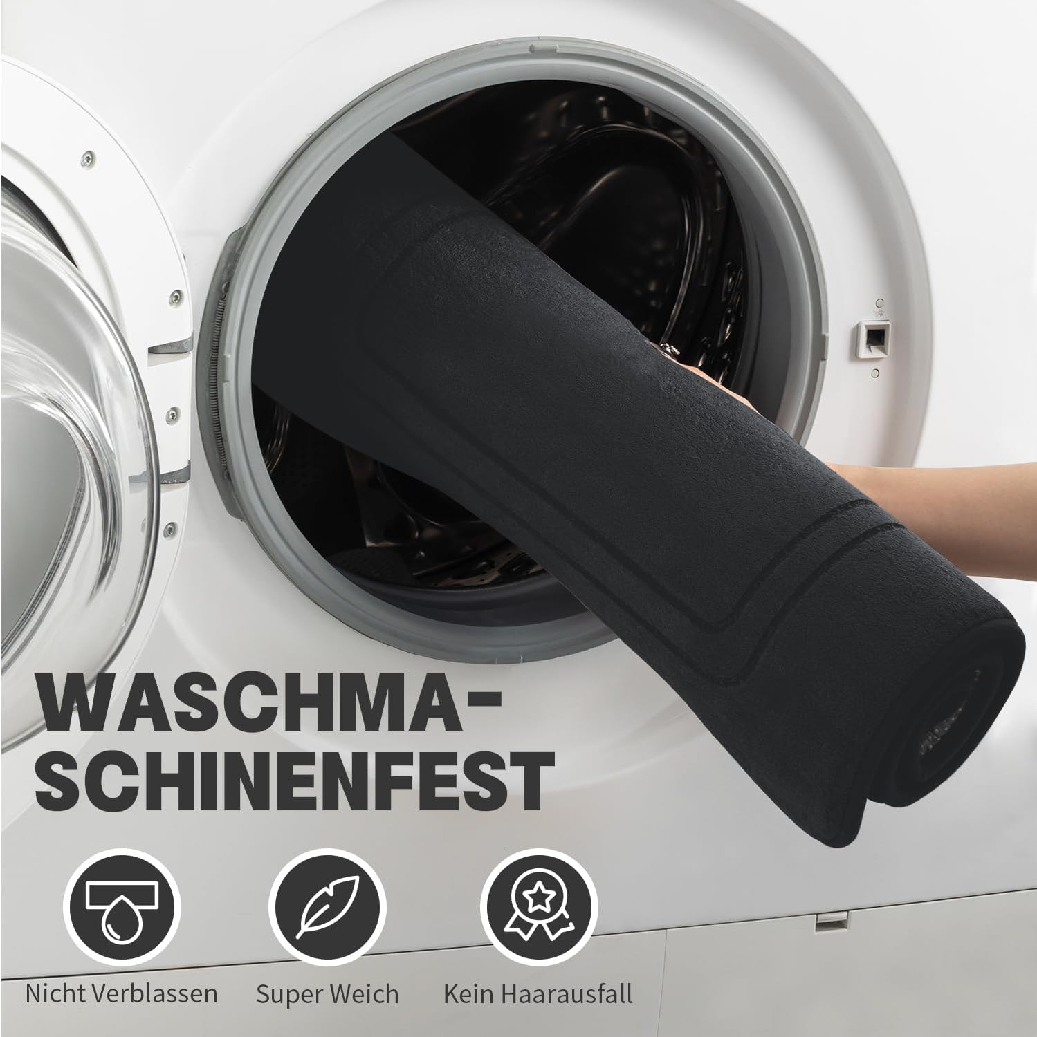 Thumbnail 5 de chakme Badezimmerteppich-Set 3-teilig (Memory-Schaum) mit U-förmigem Vorleger, schwarz – rutschfest & waschbar