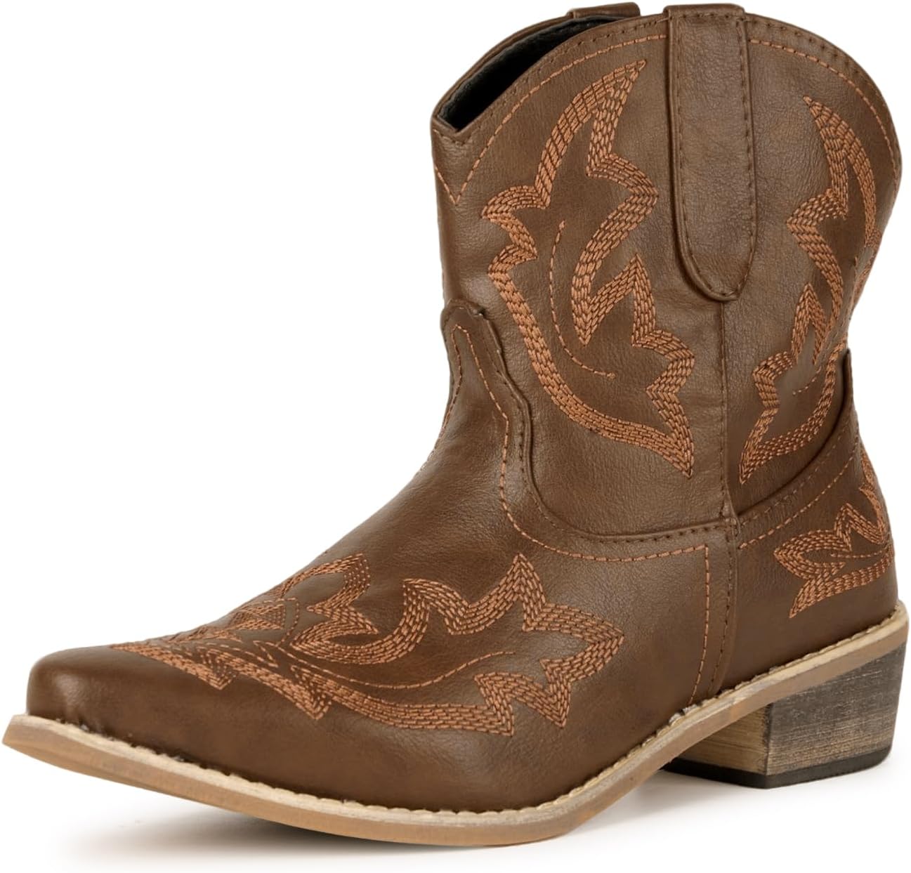 Detalle de Ophestin Womens Western Cowboy Boots: Low Chunky Pointed Toe with Wide Calf and Embroidery