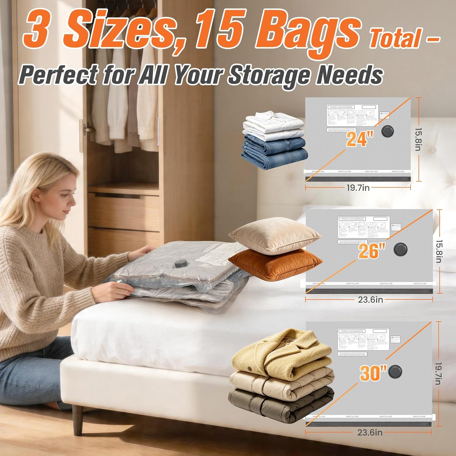 Thumbnail 4 de 18 Pack Vacuum Storage Bags with Rechargeable Cordless Pump: Space-Saving Travel Mayhem, 3 Sizes