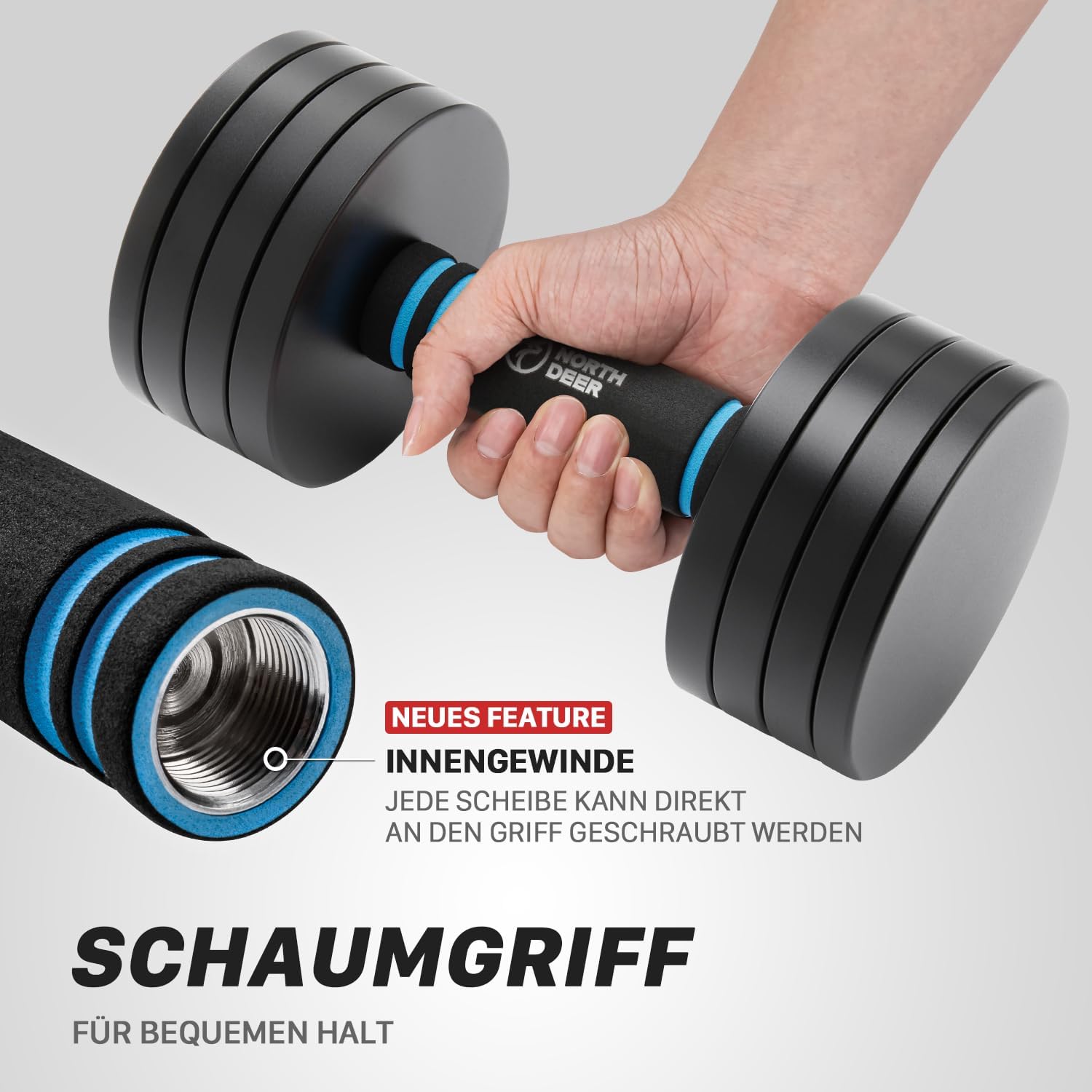 Detalle 2 de Northdeer 2in1 Set Verstellbar Stahl Kurzhanteln & Langhantel – 10 kg, 2er Set