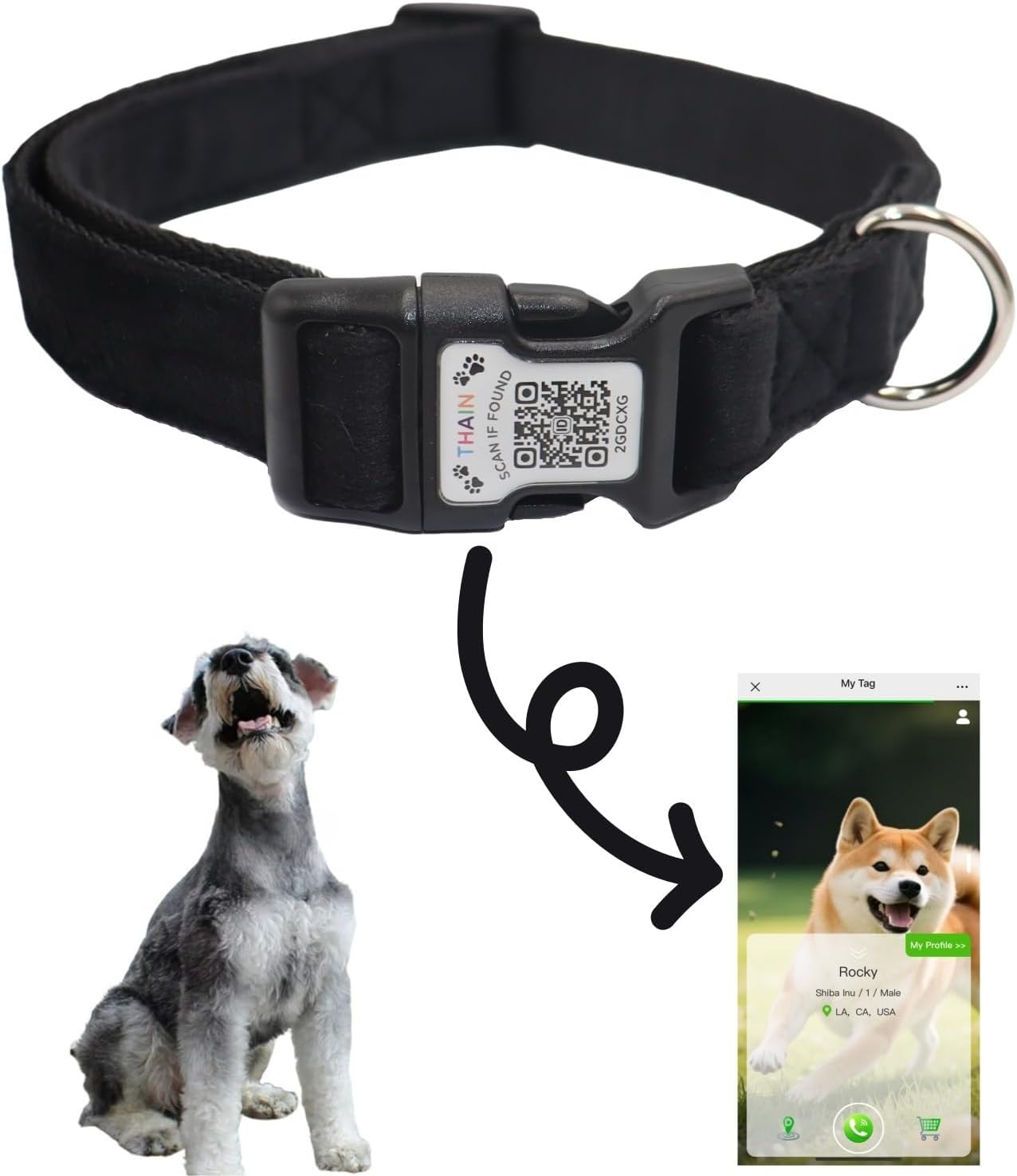 Thumbnail 6 de THAIN Smart QR Code Dog Collar (Nylon & Velvet) with Unique ID Registration, Adjustable Plastic Buckle – Medium (Black/Red/Pink/Yellow)