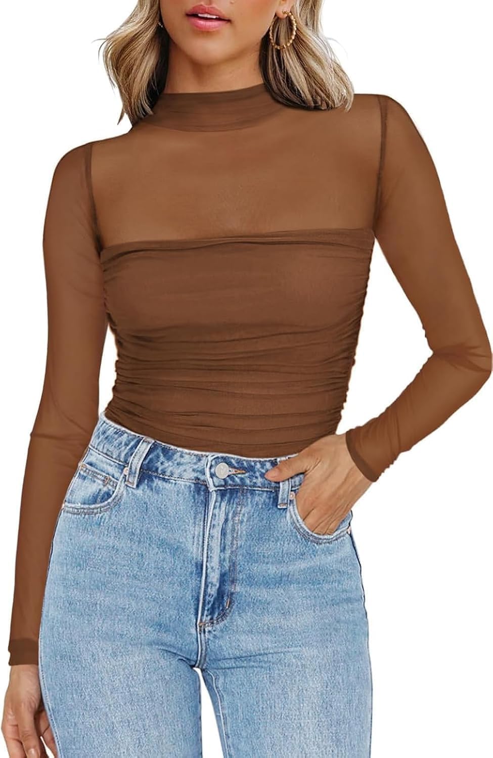 Thumbnail 6 de Zeagoo Mesh Sheer Long Sleeve Top 95% Polyester