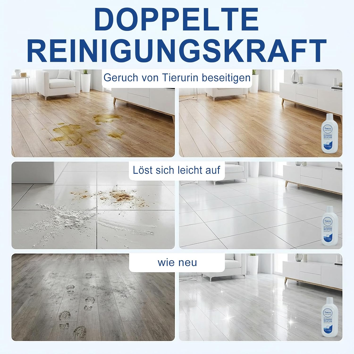 Detalle de 3er-Pack Reinigungsmittel für Tineco iFloor & Floor One S-Serie – Hochkonzentriert 1:200, 3x500 ml
