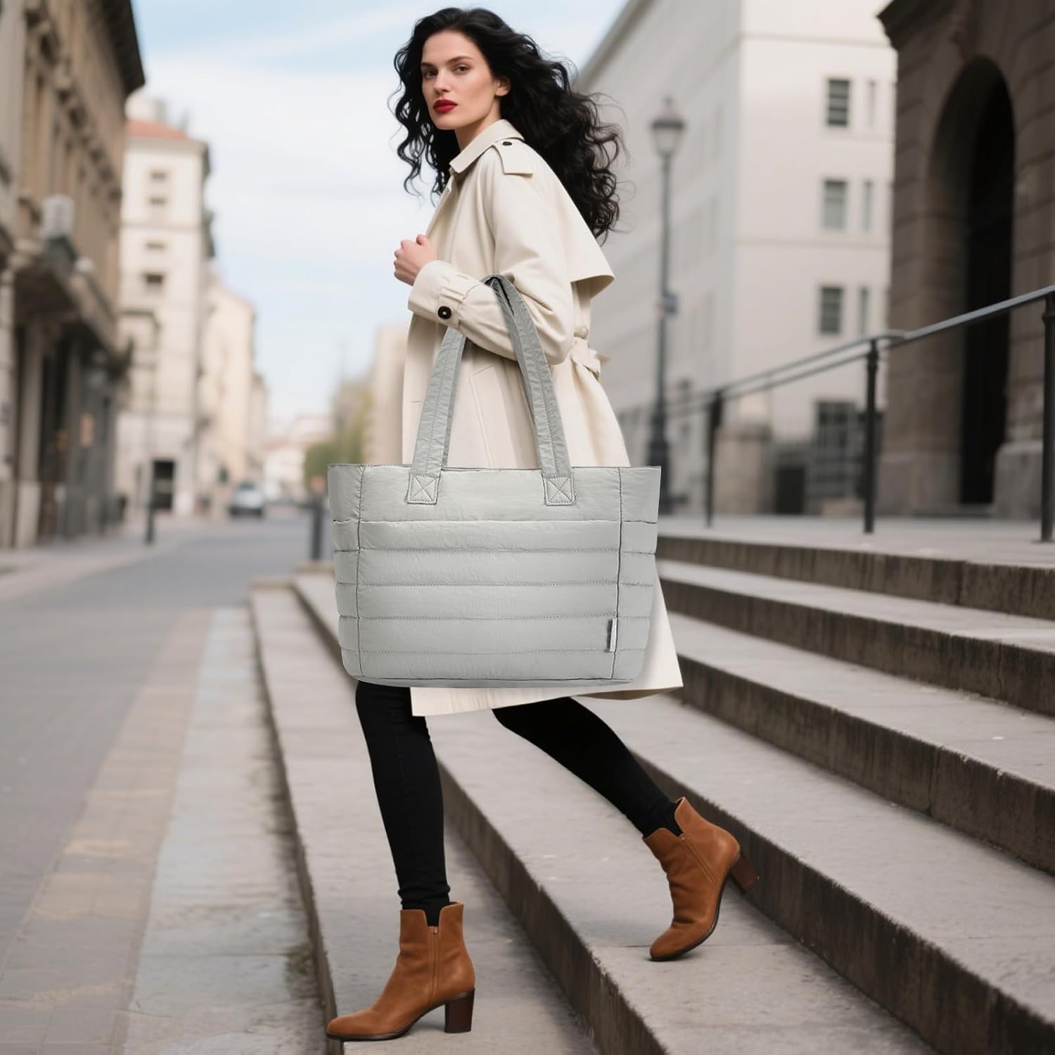 Detalle 2 de Axcone Borsa a Mano Trapuntata da Donna con Cerniera, Grande e Impermeabile per Viaggi e Sport