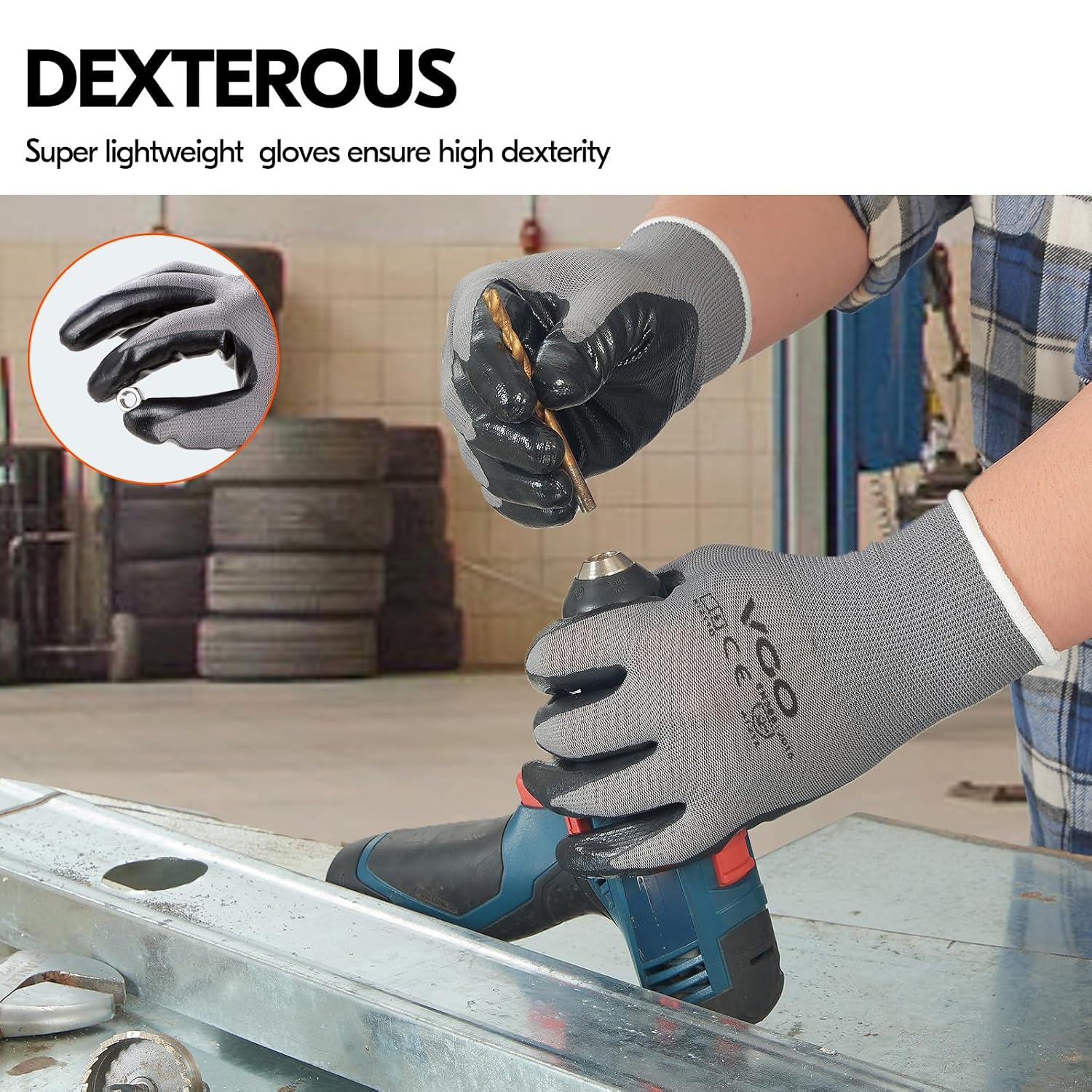 Thumbnail 4 de Vgo 10 pairs safety work gloves, nitrile palm
