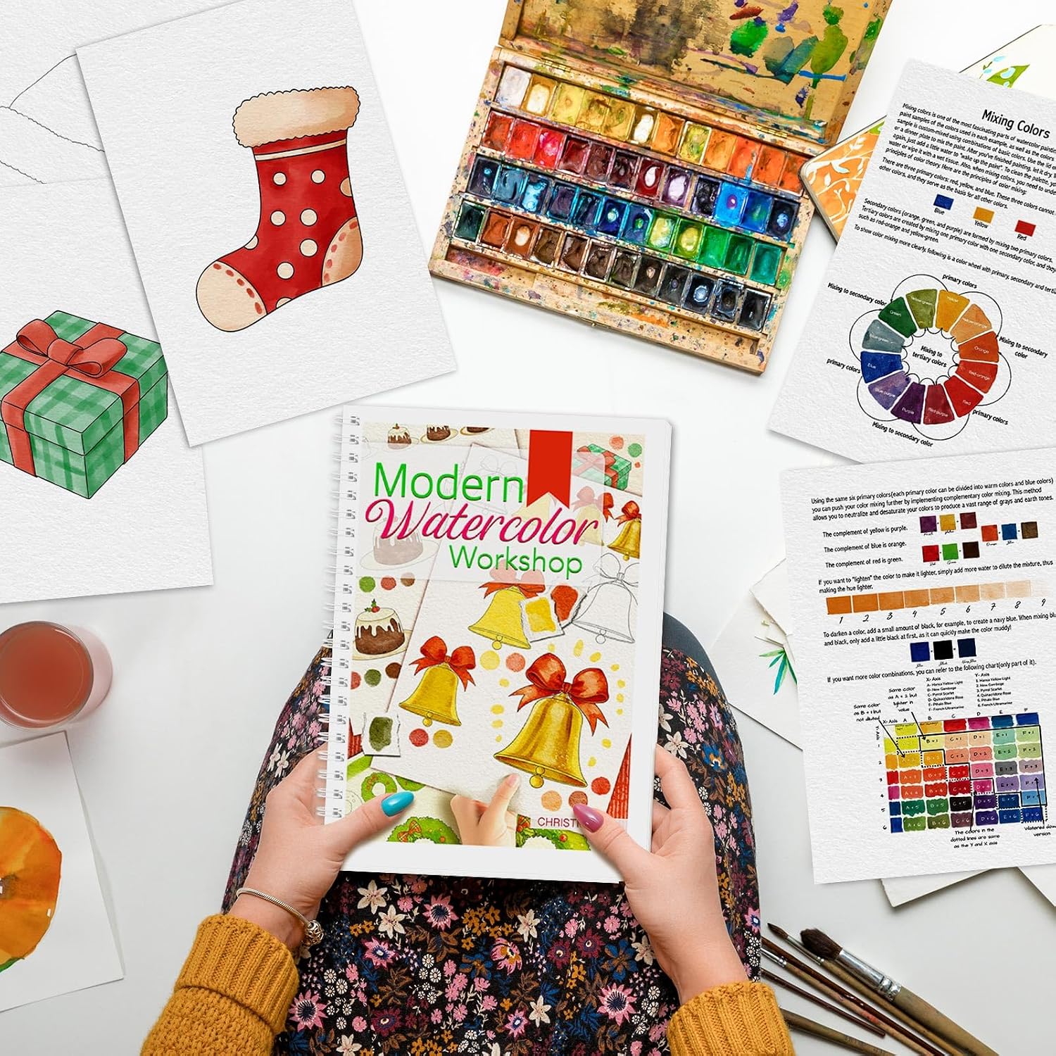 Detalle de ADEVIAN Watercolor Workbook for Beginners, 12 Christmas Projects