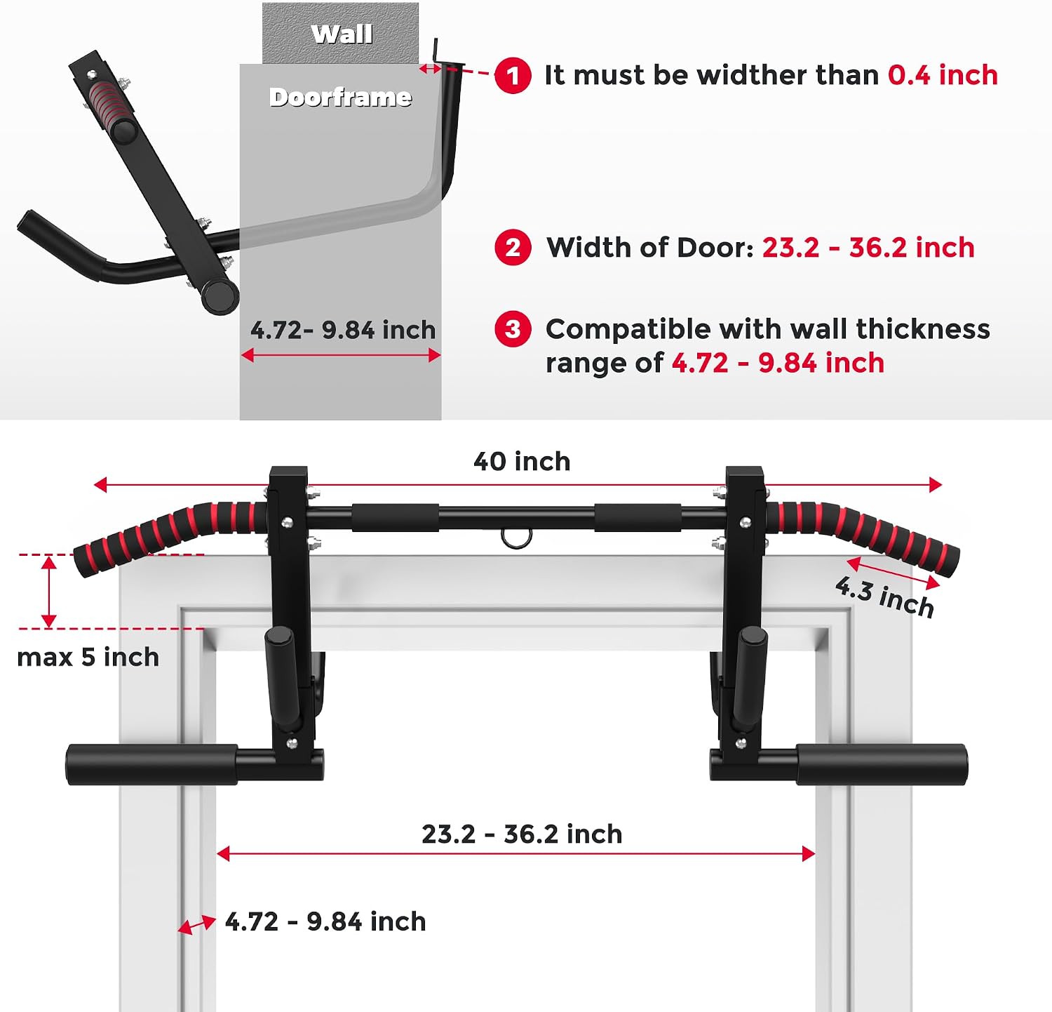 Detalle 2 de ONETWOFIT Doorway Pull-Up Bar, 440 lb Capacity