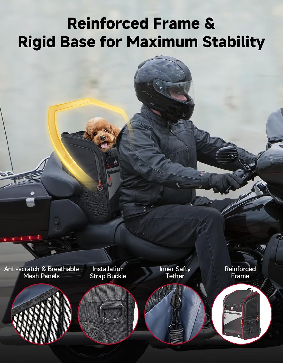 Detalle de KEMIMOTO Motorcycle Dog Carrier Backpack for Small Pets (Under 17 lbs) with Anti-Escape Safety Clip