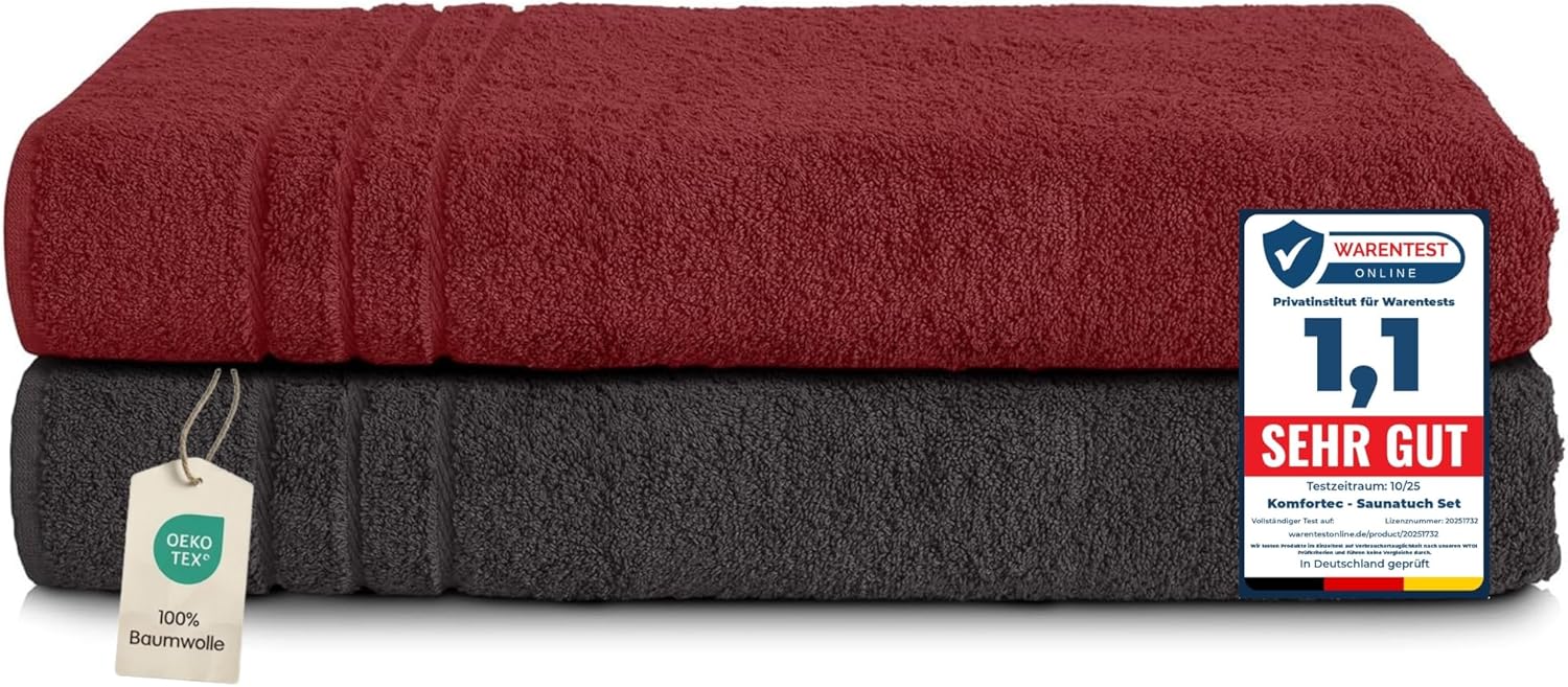 Detalle de Komfortec Asciugamani da bagno Jumbo 80x200 cm neri, 100% cotone – confezione da 2 pezzi