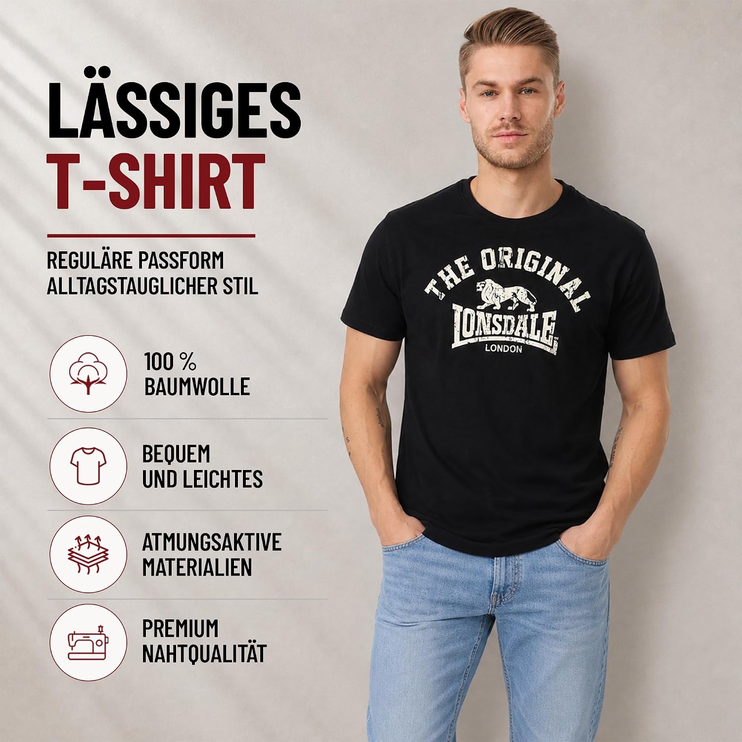 Thumbnail 6 de Lonsdale Slim Fit Original långärmad T-shirt med flocktryck på bröstet