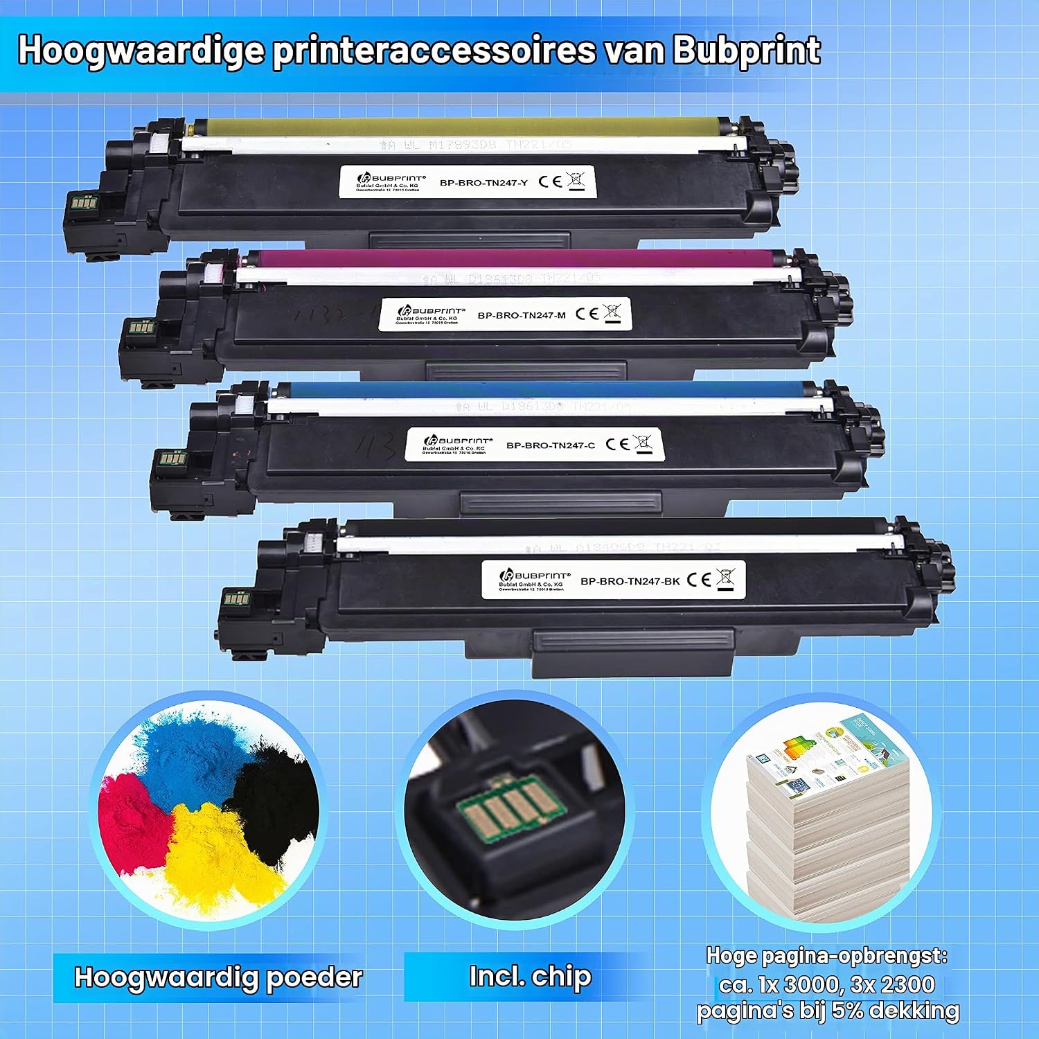 Detalle de Bubprint TN-247/TN-243 CMYK-tonerset met 4 compatibele toners voor Brother