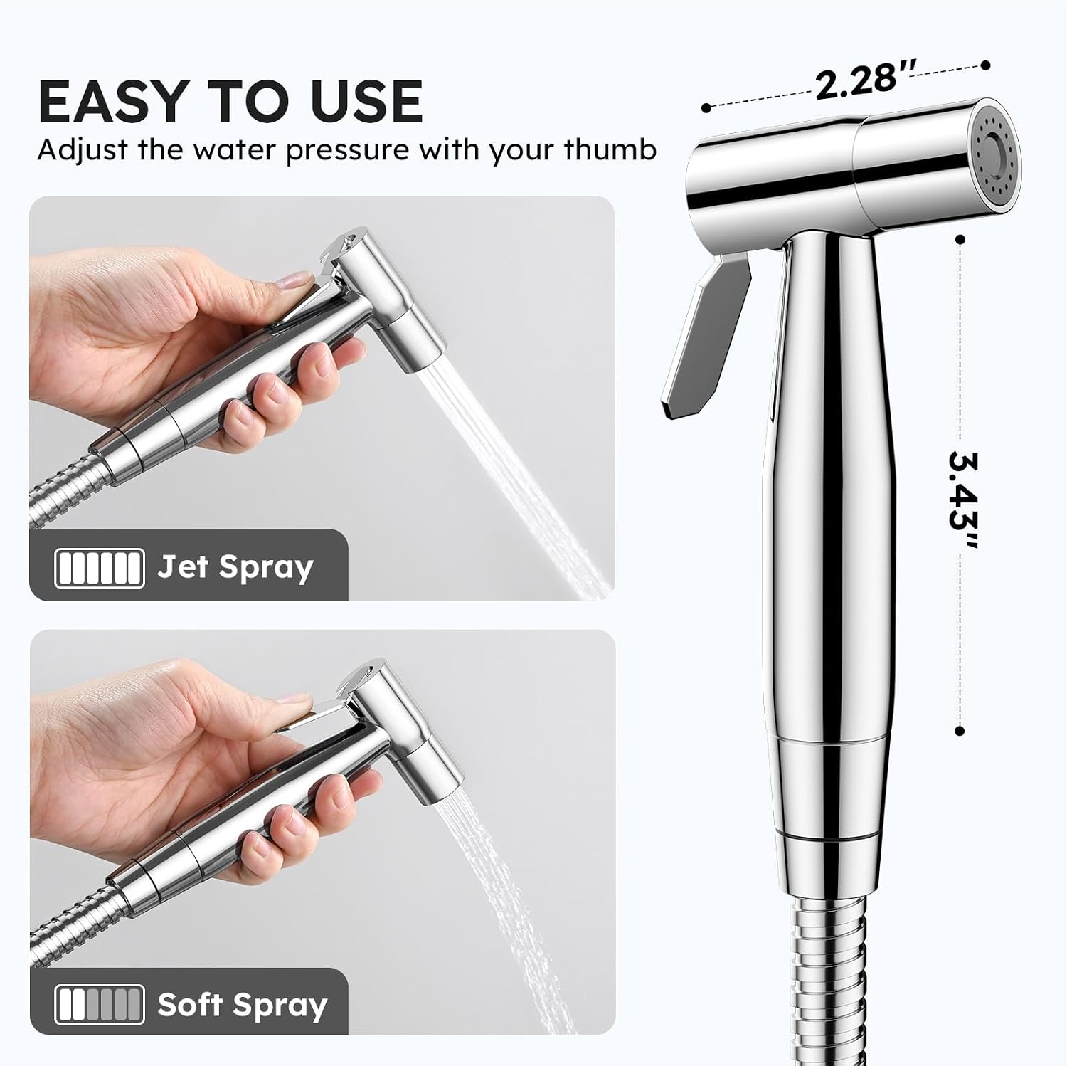 Thumbnail 3 de Arofa Handheld Bidet Sprayer, Chrome, Adjustable Pressure and Stainless Steel Hose