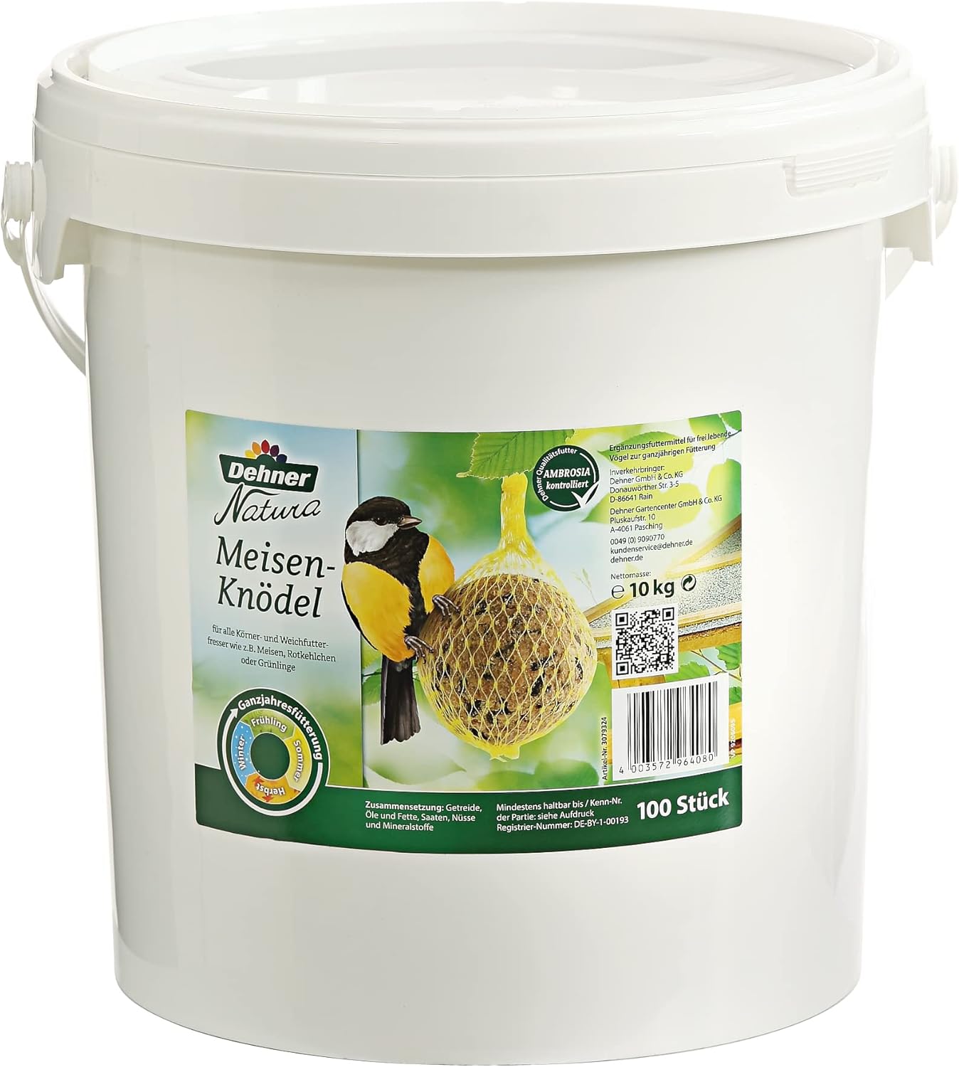 Detalle de Dehner Natura Premium Mangime per uccelli selvatici – palline per cinciallegra, 2,7 kg (30 pezzi da 90 g) senza rete