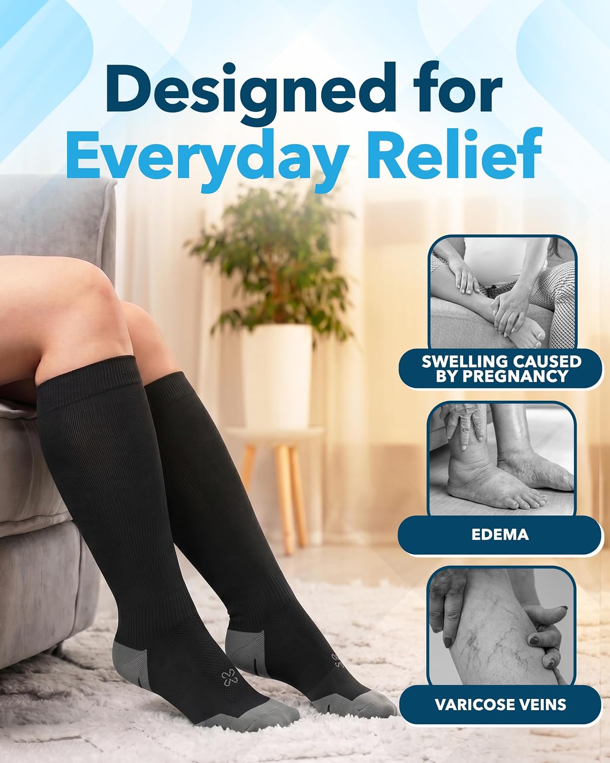 Detalle de Doctor's Select 3 Pairs Plus Size Wide Calf Compression Socks (Up to 6XL) – 20-30 mmHg