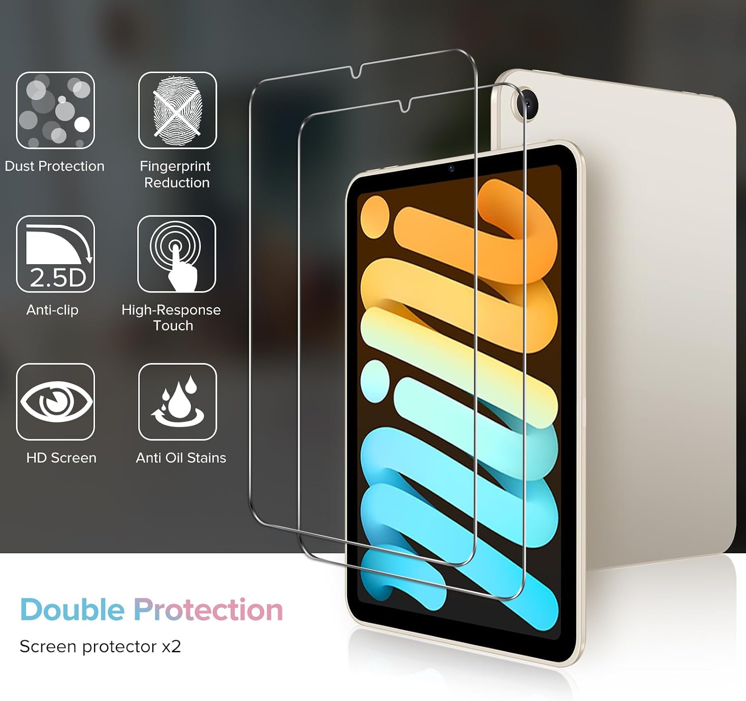 Detalle 2 de Pack de 2 films de protection écran en verre trempé ivoler pour iPad mini 7/6 (8,3 pouces) — dureté 9H, pose sans bulles
