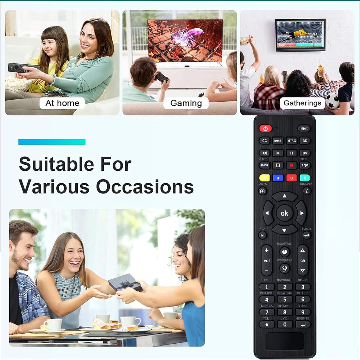 Detalle 2 de Universal Remote Control for Samsung, LG, Sony, Vizio, Hisense, Insignia, Toshiba, JVC, Philips, Sanyo, Sharp, Panasonic (All Series TV)