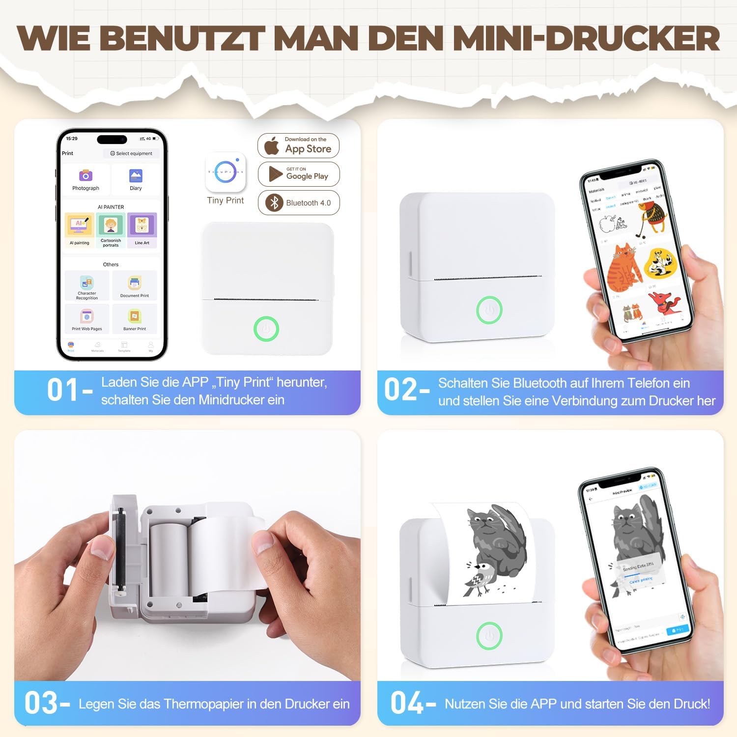Thumbnail 4 de PRAOAHEI Mini Drucker 10 Rollen đš