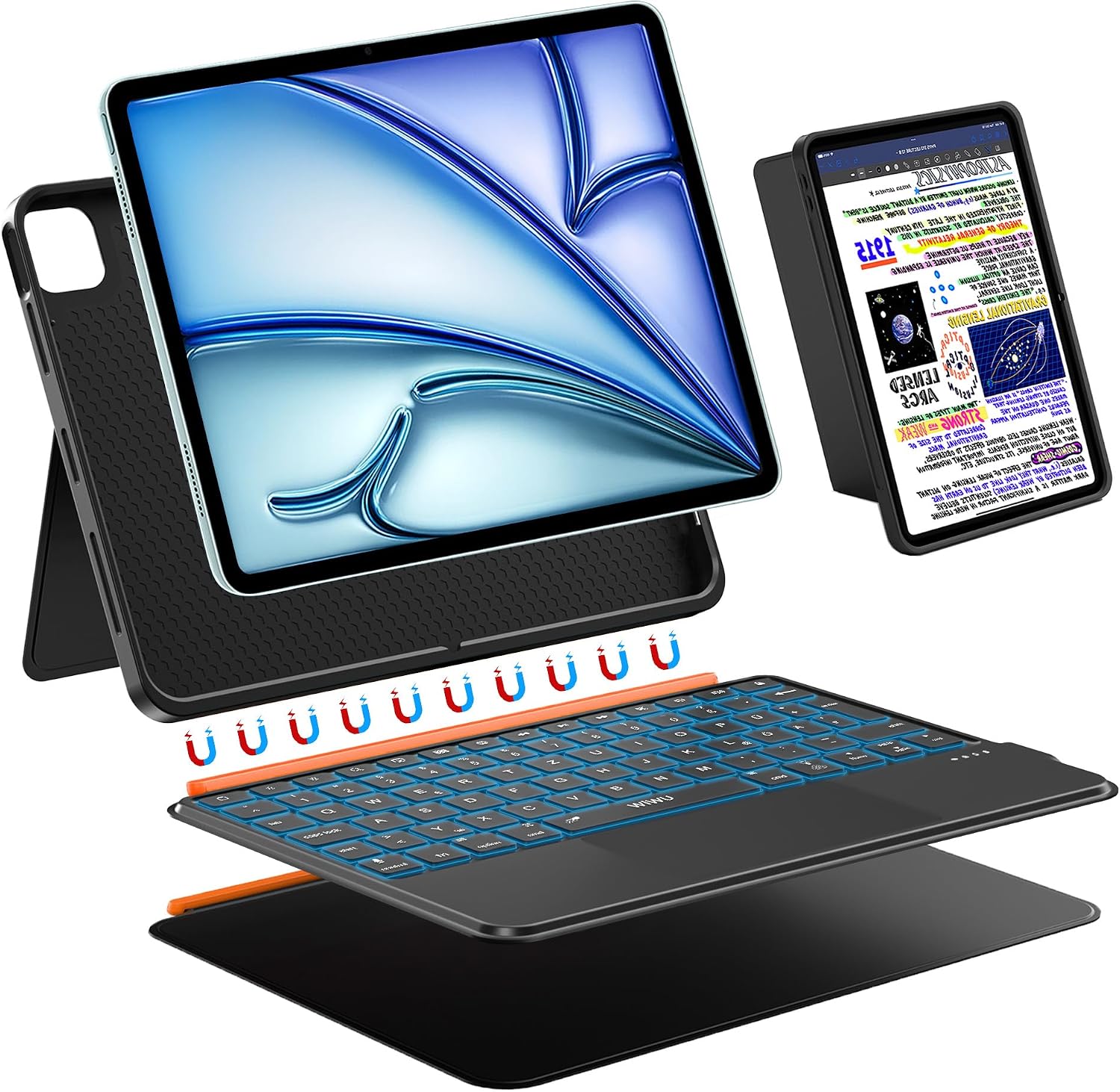 Detalle de WIWU Tastaturhülle 3-in-1 für iPad 11 Zoll – Air/M4/M2/M3 Pro 11" mit beleuchteter Tastatur, Touchpad und abnehmbarem Ständer