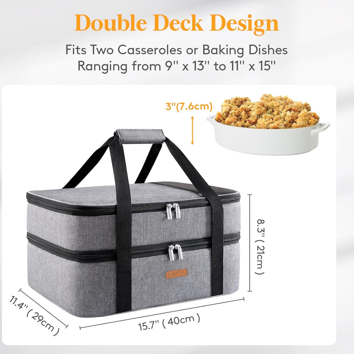 Thumbnail 1 de LUNCIA Insulated Double Decker Casserole Carrier (Grey) for 9" x 13" Baking Dish
