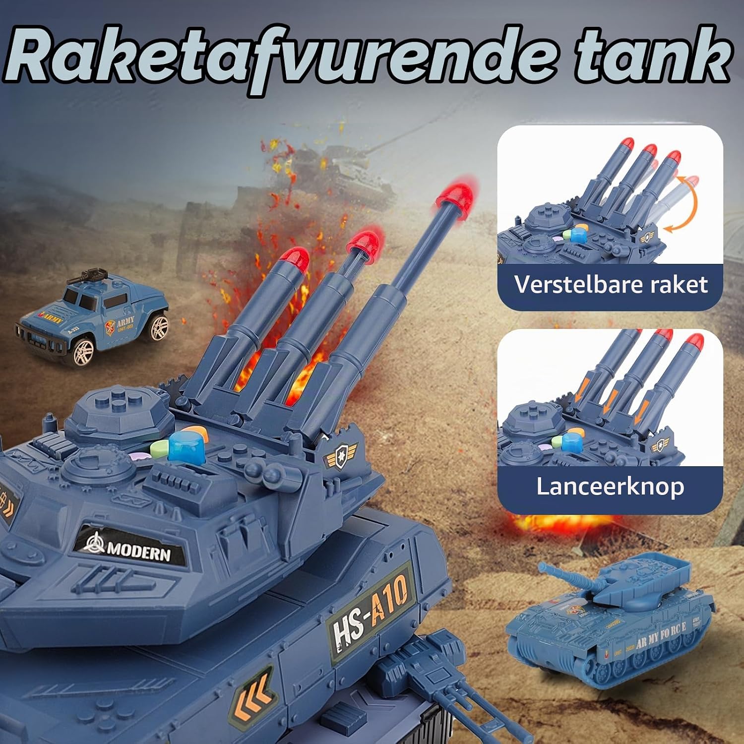 Thumbnail 2 de KADAYAYA HS215EKD legertank speelgoedset met raketten, 6 voertuigen en 8 soldaten
