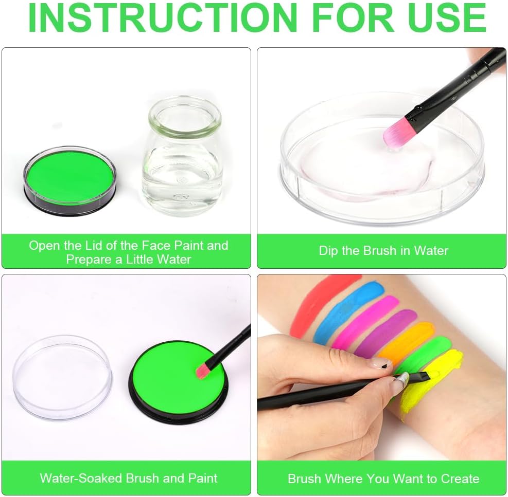 Detalle de LOPHE Trucchi Neon fluorescente per il corpo, pittura UV non tossica (30 g) – Verde Fluorescente