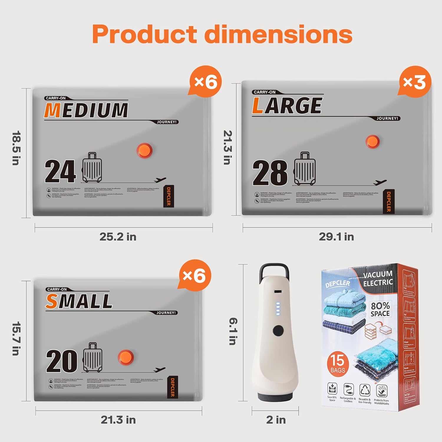 Thumbnail 6 de Depcler Vacuum Storage Bags, 15 Pack with Rechargeable Electric Pump