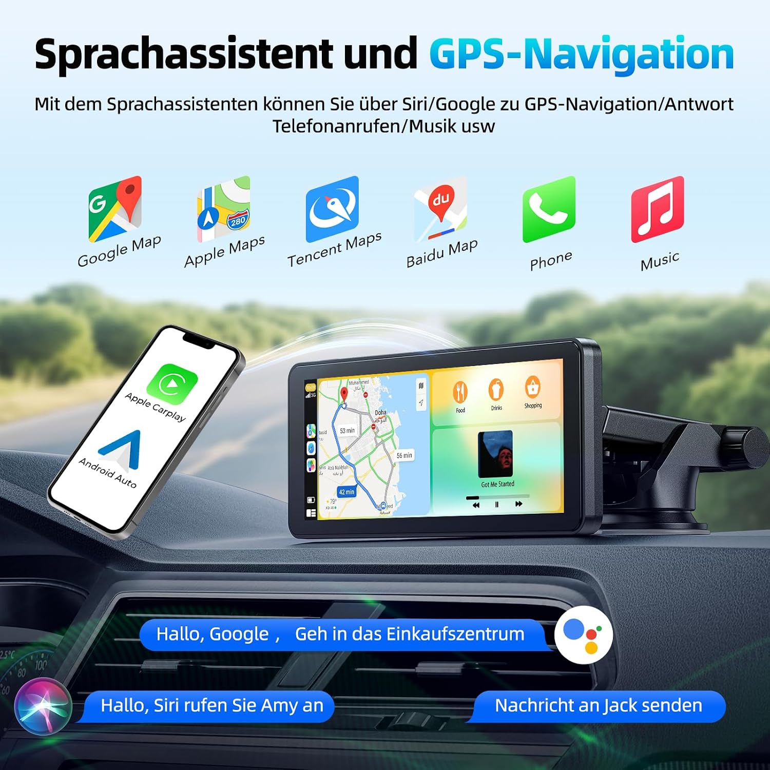 Detalle de LAMTTO 6,86 Zoll Wireless CarPlay/Android Auto Display – Touchscreen, Mirror Link und Sprachsteuerung