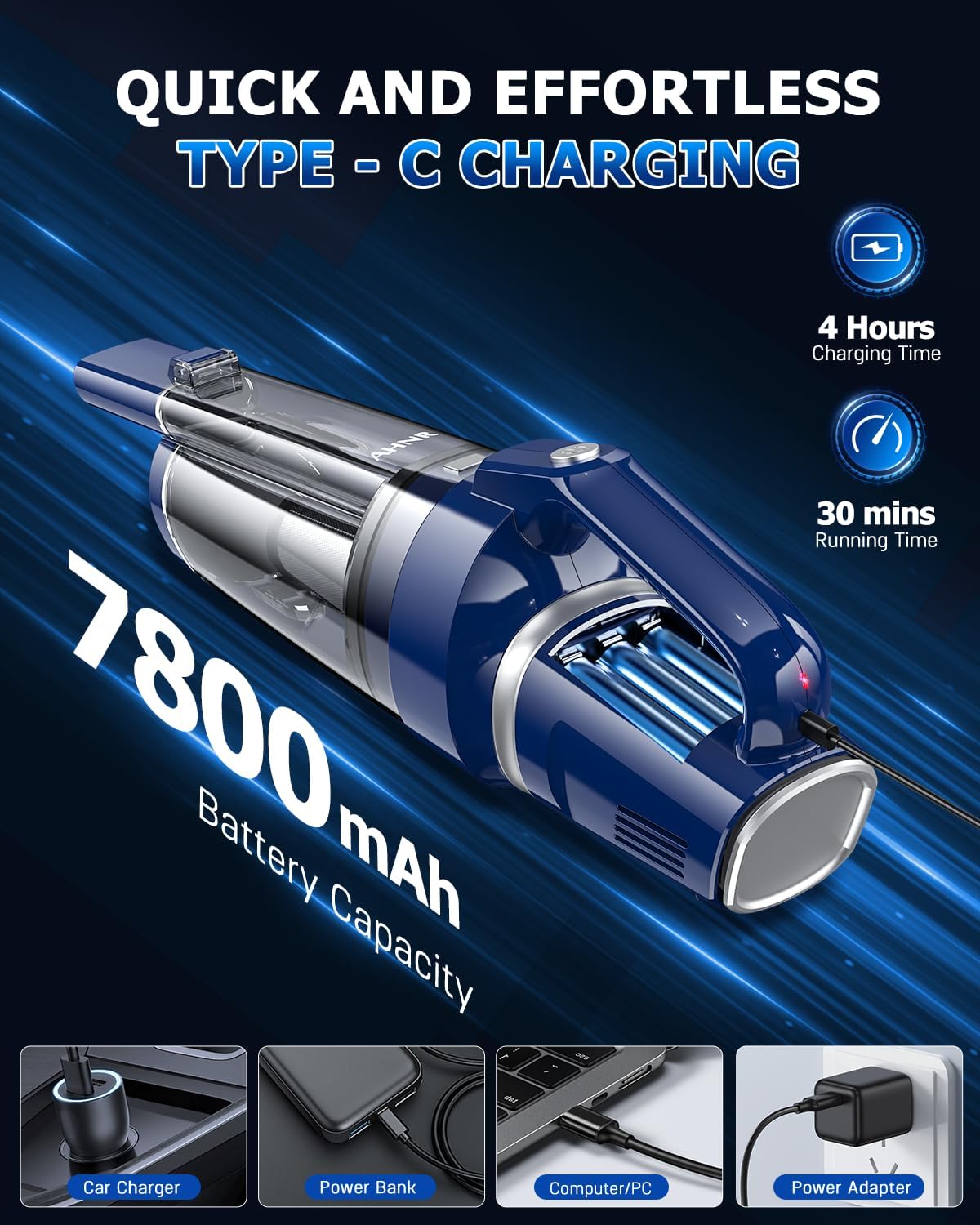 Thumbnail 5 de AHNR Handheld Cordless Vacuum: 16000PA Power, LED Light, Dual HEPA Filters